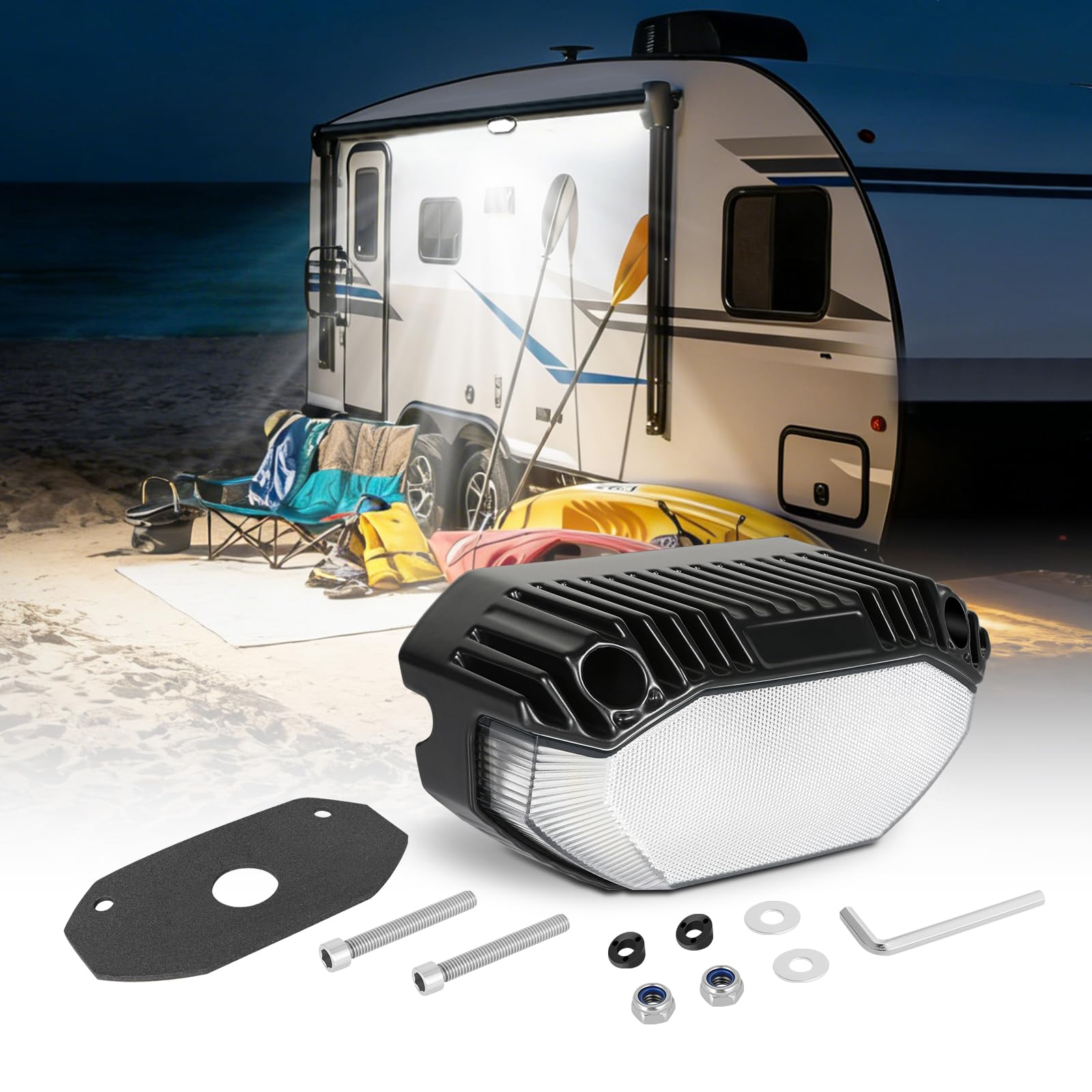 RV Exterior LED Porch Lights Aluminum, 5 Inch 12V/24V 4200LM IP68 Waterproof Aluminum LED Scene Cargo Lighting for RV Trailer Travel Camper 5th Wheels Motorhome UTV SUV Truck - Black