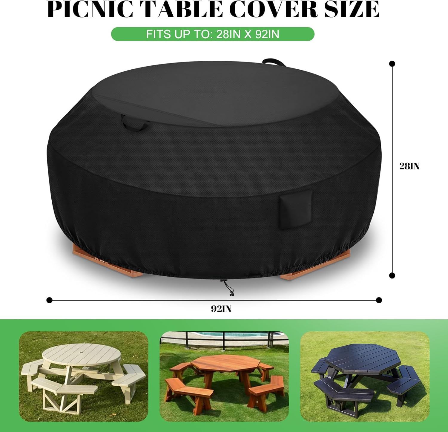Octagon Picnic Table Cover Fits for 6/8 Seat Outdoor Octagonal Picnic Table , 600D Oxford Waterproof, Dust-proof and UV-Resistant Patio Table & Chair Set Cover with Storage Bag