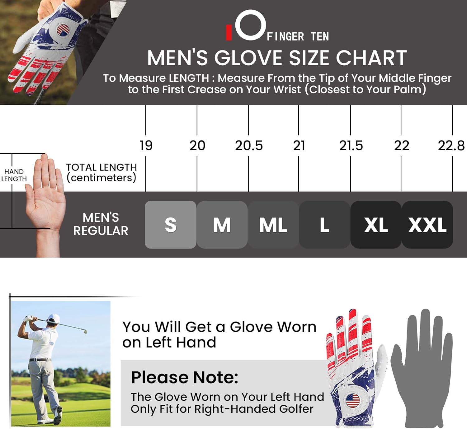 FINGER TEN Cabretta Leather Golf Gloves for Men Value 2 Pack, Premium Stylish & Comfortable Left Hand Gloves with Ball Markers for Right-Handed Golfers, Enhanced Grip & Breathability