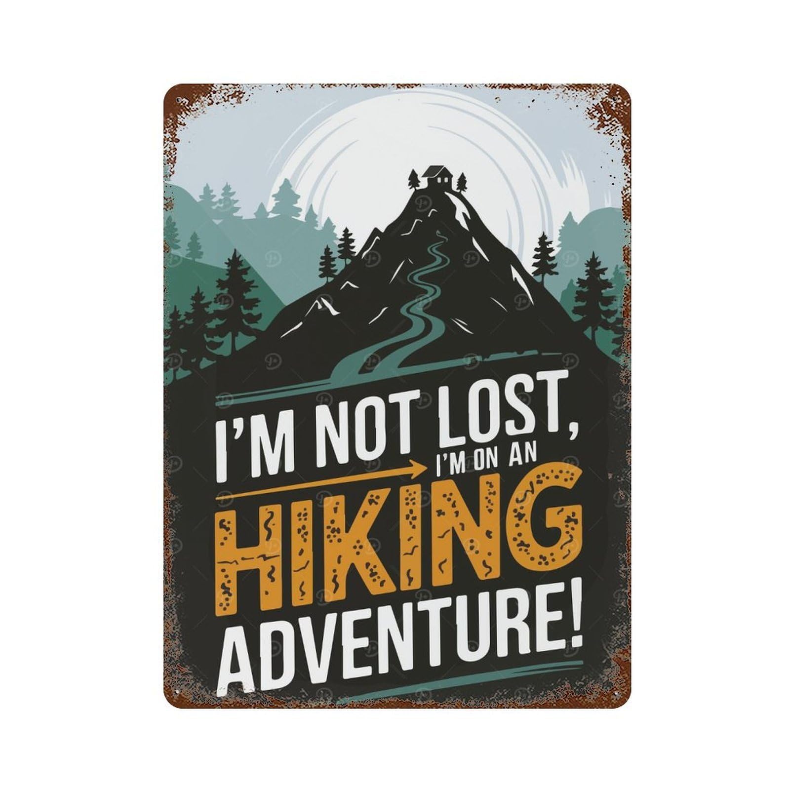 Hiking Adventure Graphic Weathered Tin Sign 15.7"x11.8", Farmhouse Wall Decor for Garage, Pub Or Kitchen