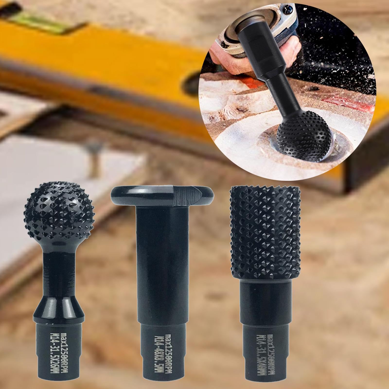 Generic 3Pcs Woodworking Rotary Burr Set Milling Tool Alloy Steel Practical Wood Carving Rasp Drill Grooving Cutter for Engraving, M14