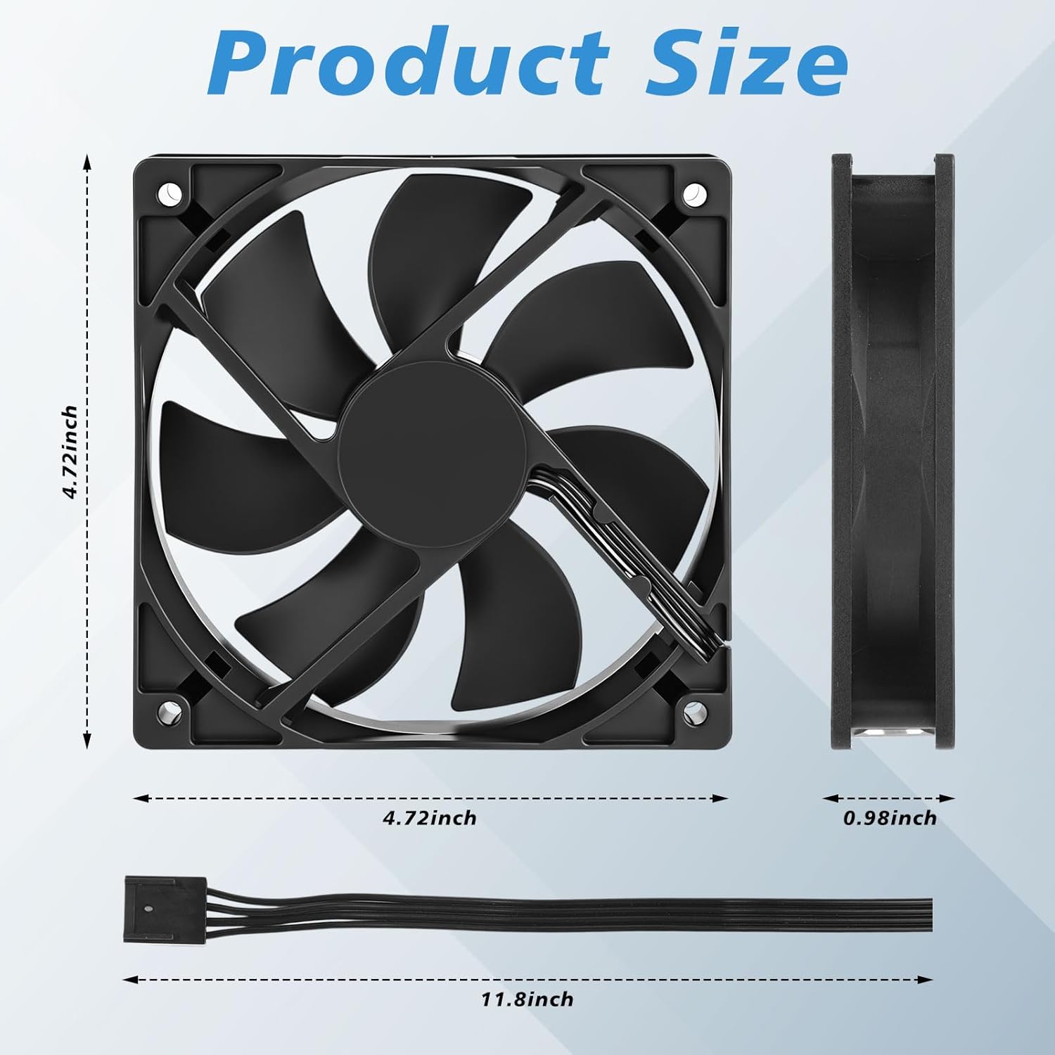 12 Pack 120 mm Computer Case Fans 3000 RPM High Performance Cooling 4-pin 12v Double Ball Bearings Low Noise Long Lifespan Computer Cooling Fan for PC Cases, CPU Coolers, Radiators (Black)