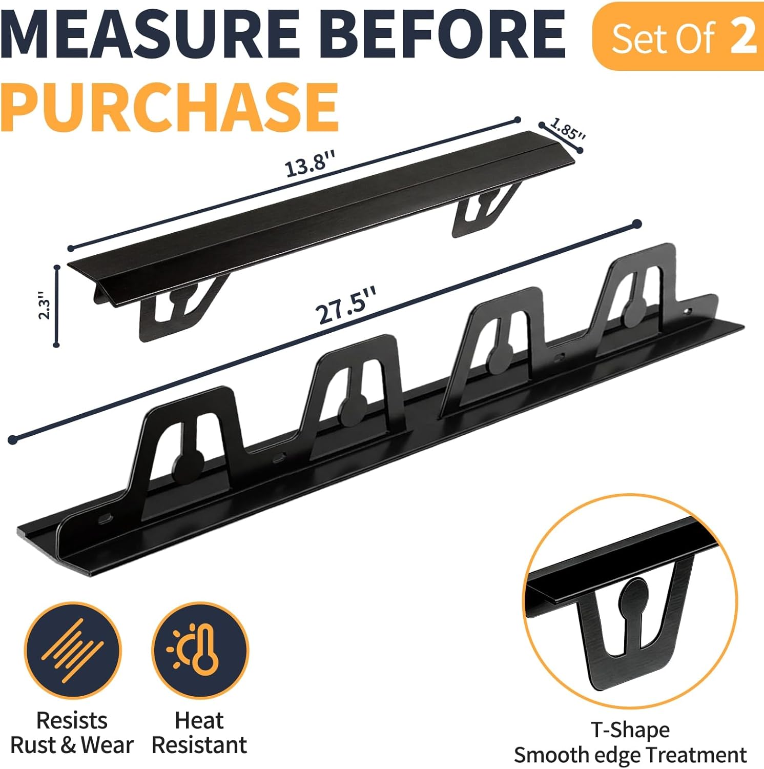 T-Shape Stove Gap Covers Stainless Steel, 2 Pack Stove Gap Filler Easy Retractable Length 13.8" to 27.5", Width 1.85" - ALMCALS Oven Gap Filler Stove Guards Range Trim Kit