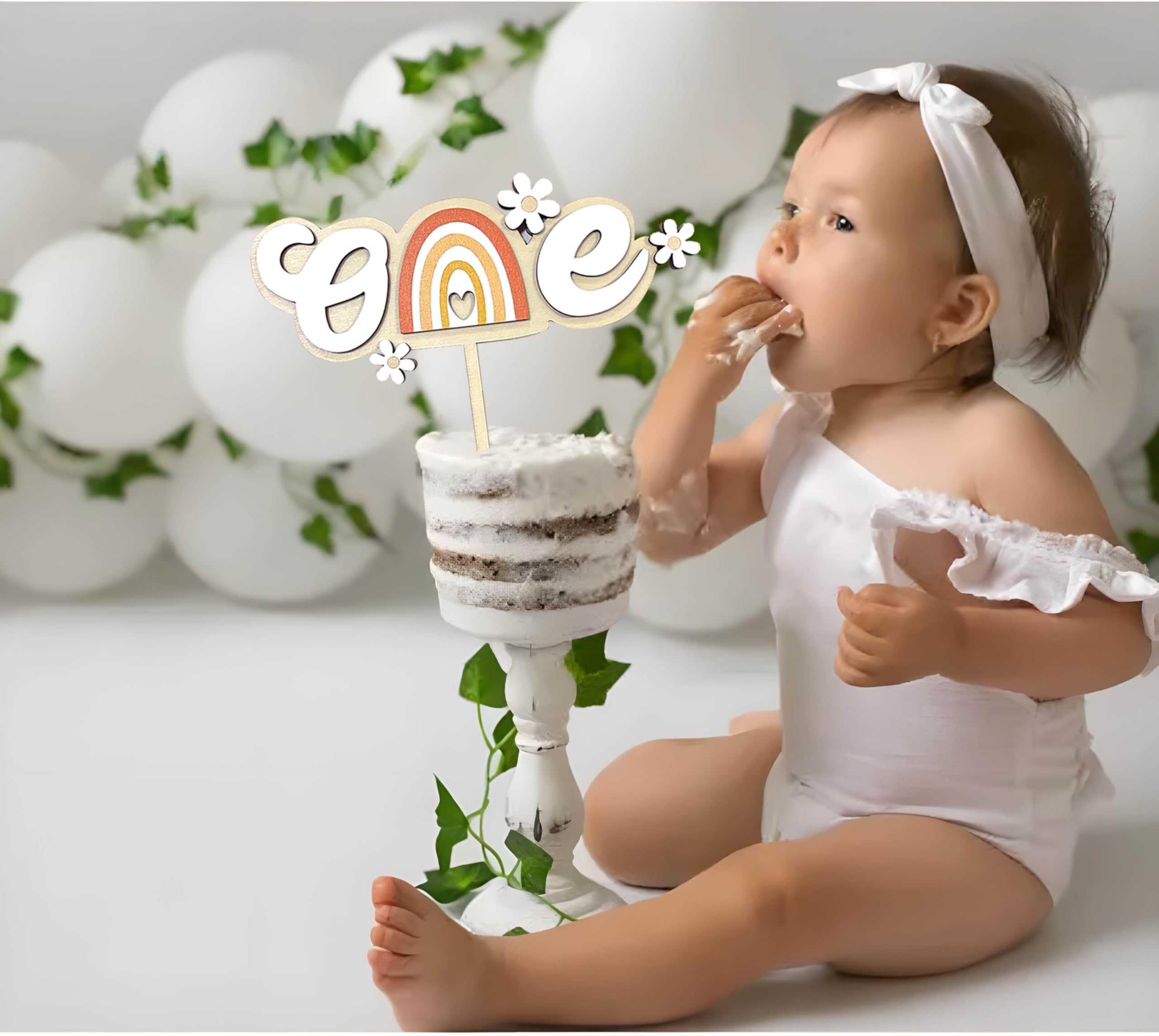 Ovanda Wild One Cake Topper Aus Holz – Tortendeko Für Den 1. Geburtstag | Boho-Stil Mit Blumen-Details Für Jungen & Mädchen