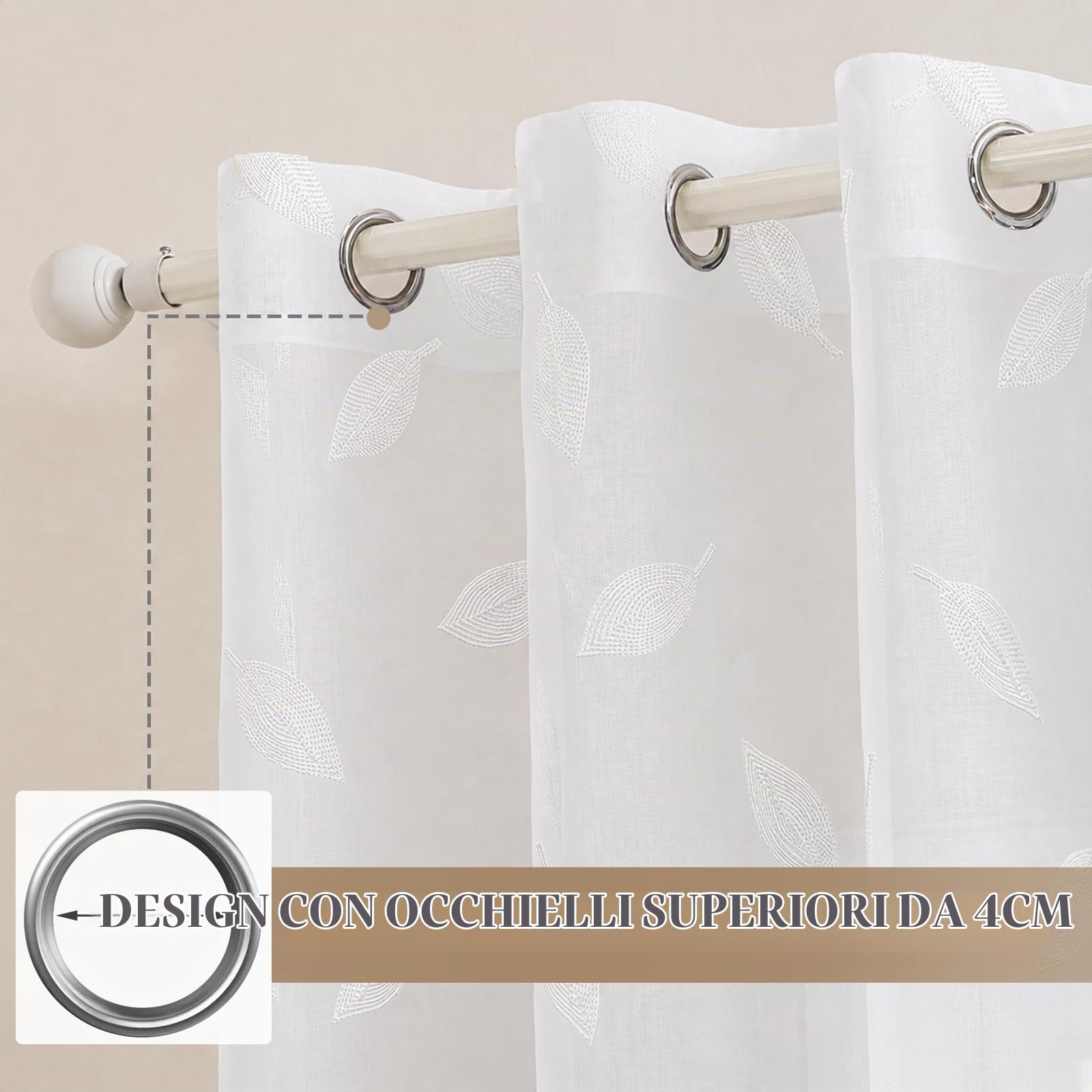 Tende Per Interni Moderne In Voile, 2 Pezzi 140x300cm, Voile Semi Trasparenti Tende Con Ricami, Tenda Con Occhielli, Per Soggiorno Camera Cameretta Balcone Finestra, Bianco