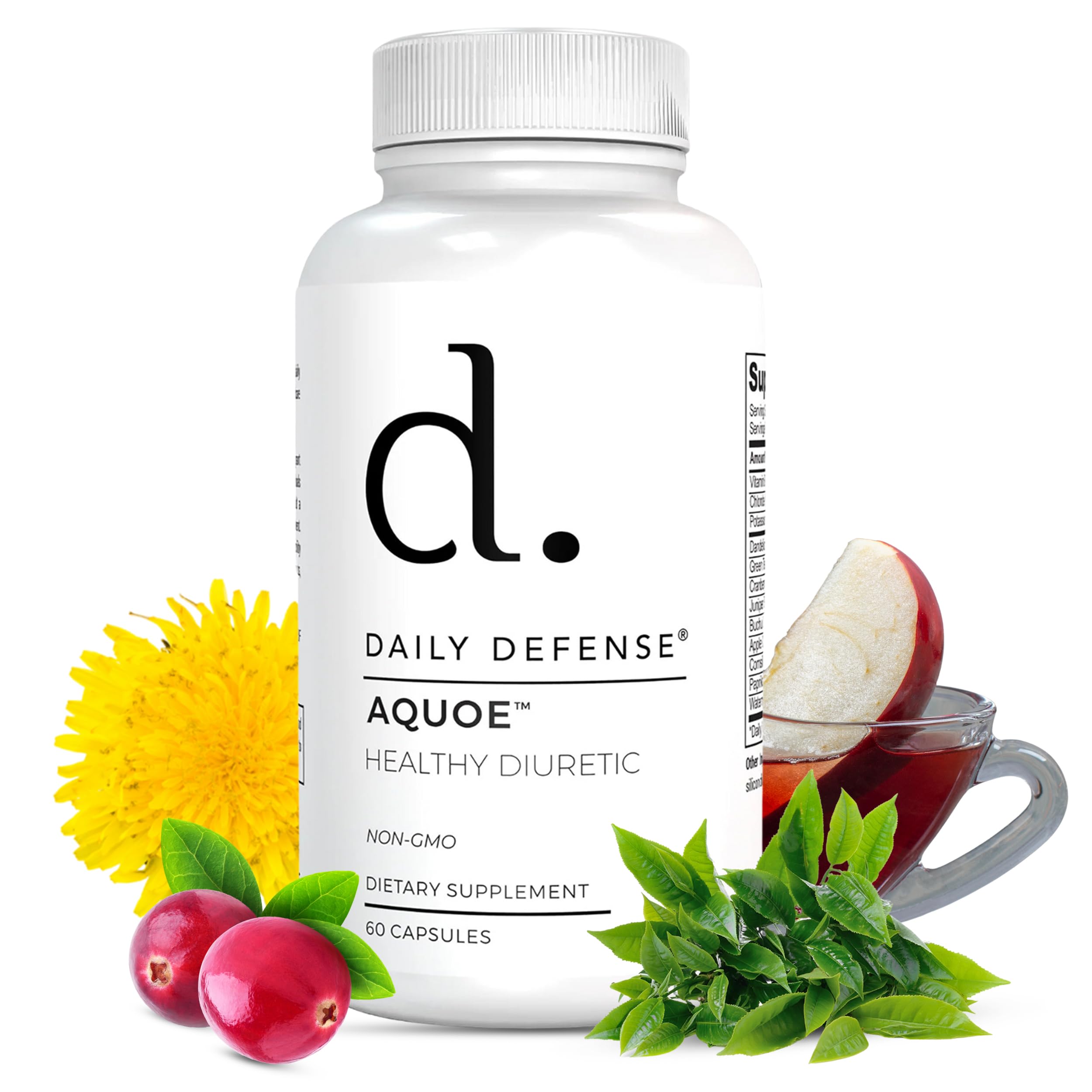 Diuretic Pills - Cranberry Pills with Green Tea, Dandelion, Apple Cider Vinegar & More - AQUOE Water Away Pills for Bloating & Fitness - Water Pills by Daily Defense, 60 Capsules