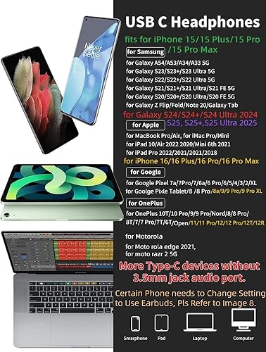 Miniatura 4 de Auriculares USB C, TITACUTE con cable para iPhone 15 Pro Max, Samsung S23 FE S22 S21 S20 A53 A54 Galaxy Z con cancelación de ruido tipo C con