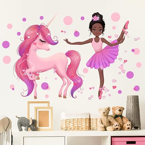 Miniatura 2 de Calcomanías de pared negras de ballet con unicornio, calcomanías de pared para guardería, preescolar, para niños, bebés, niñas, removibles, despegar