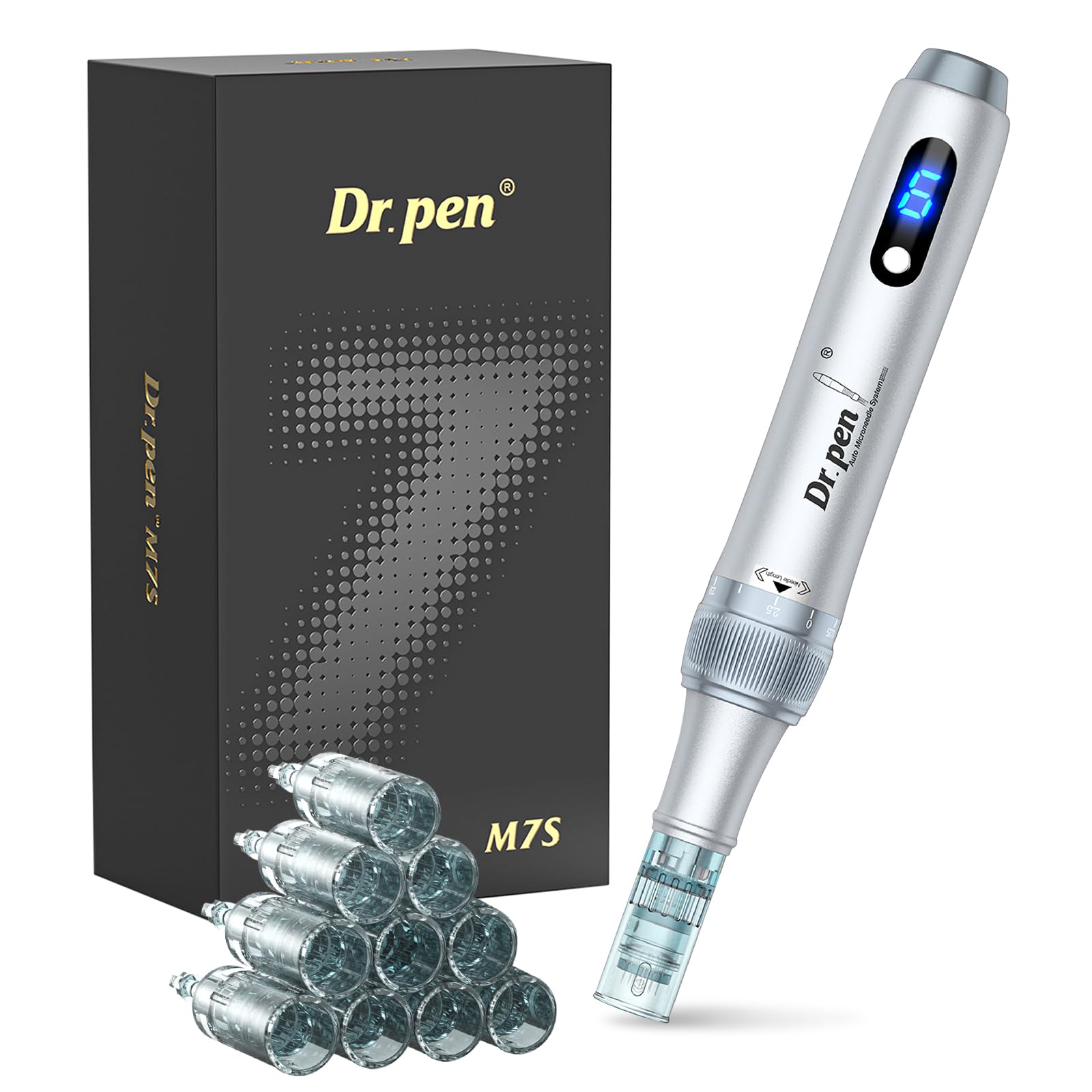 Dr.Pen M7S Microneedling Pen, Original Dr Pen Elektrisch Microneedling Machine Professionell Microneedle Pen Kit für Gesicht Körper Haar Bart Wachstum Geschenk - 10 Patronen