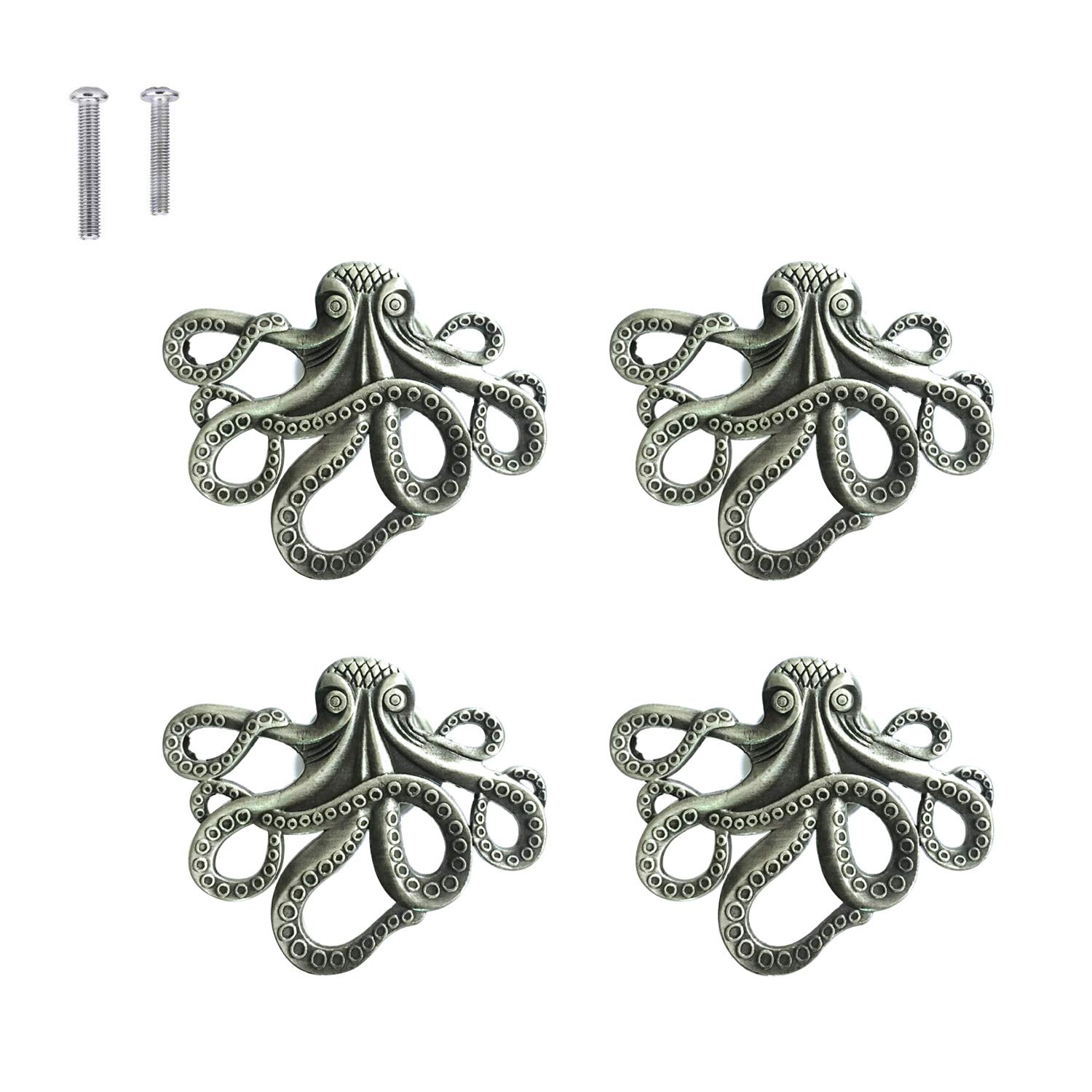 ZILucky Octopus Drawer knobs Nautical Beach Ocean Theme Home Decor Drawer Pulls Handles for Dresser Cupboard Wardrobe Cabinet Kitchen Knobs Pack of 4