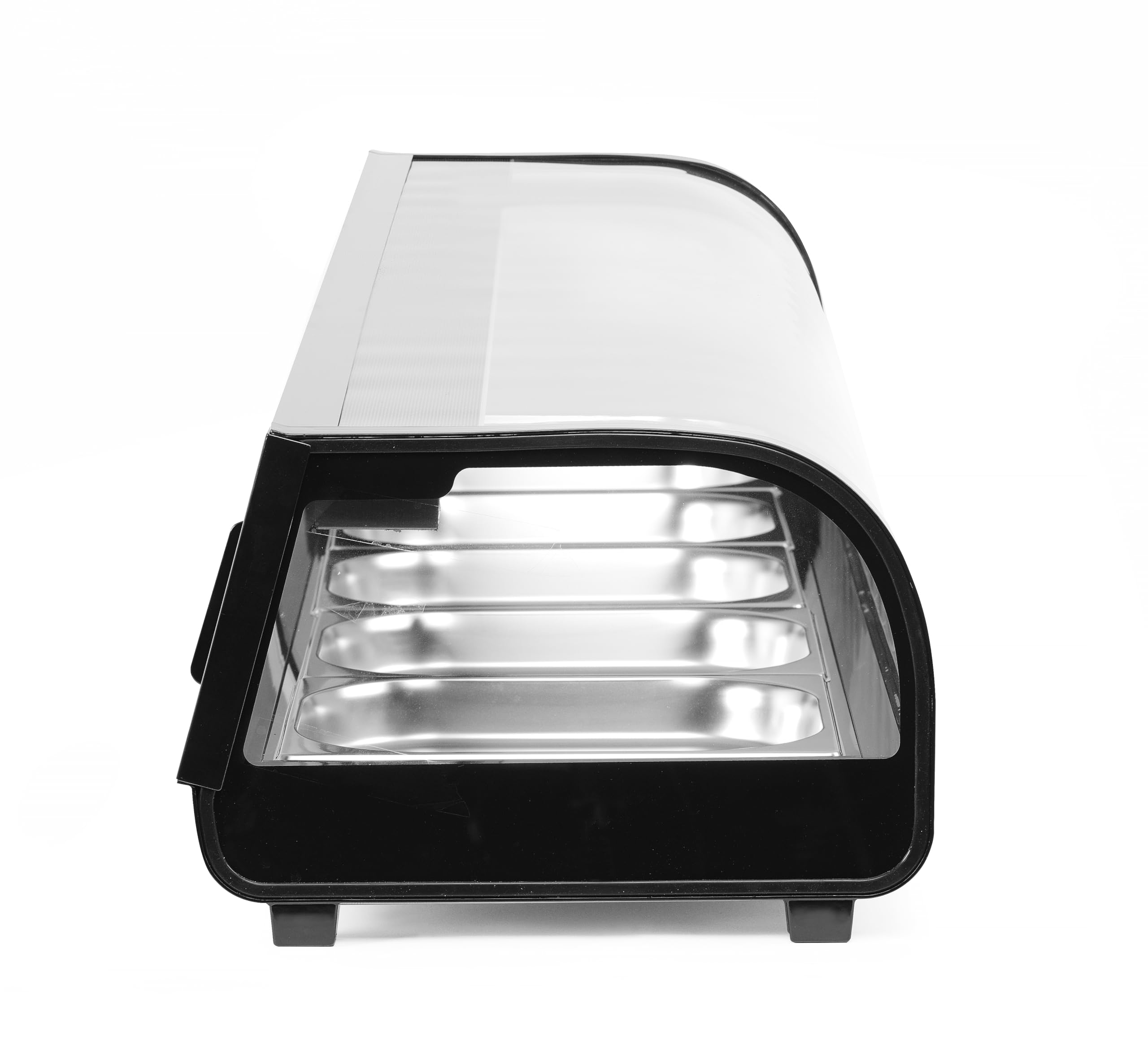 HENDI Sushi-Kühlvitrine, Arktic, mit 5x GN1/2 Behälter, Temperaturbereich: 0° bis 12°C, LED-Beleuchtung, Sushi-Kühlschrank, 230V/190W, 1800x420x(H)265mm, Edelstahl, ABS, Glas, schwarz