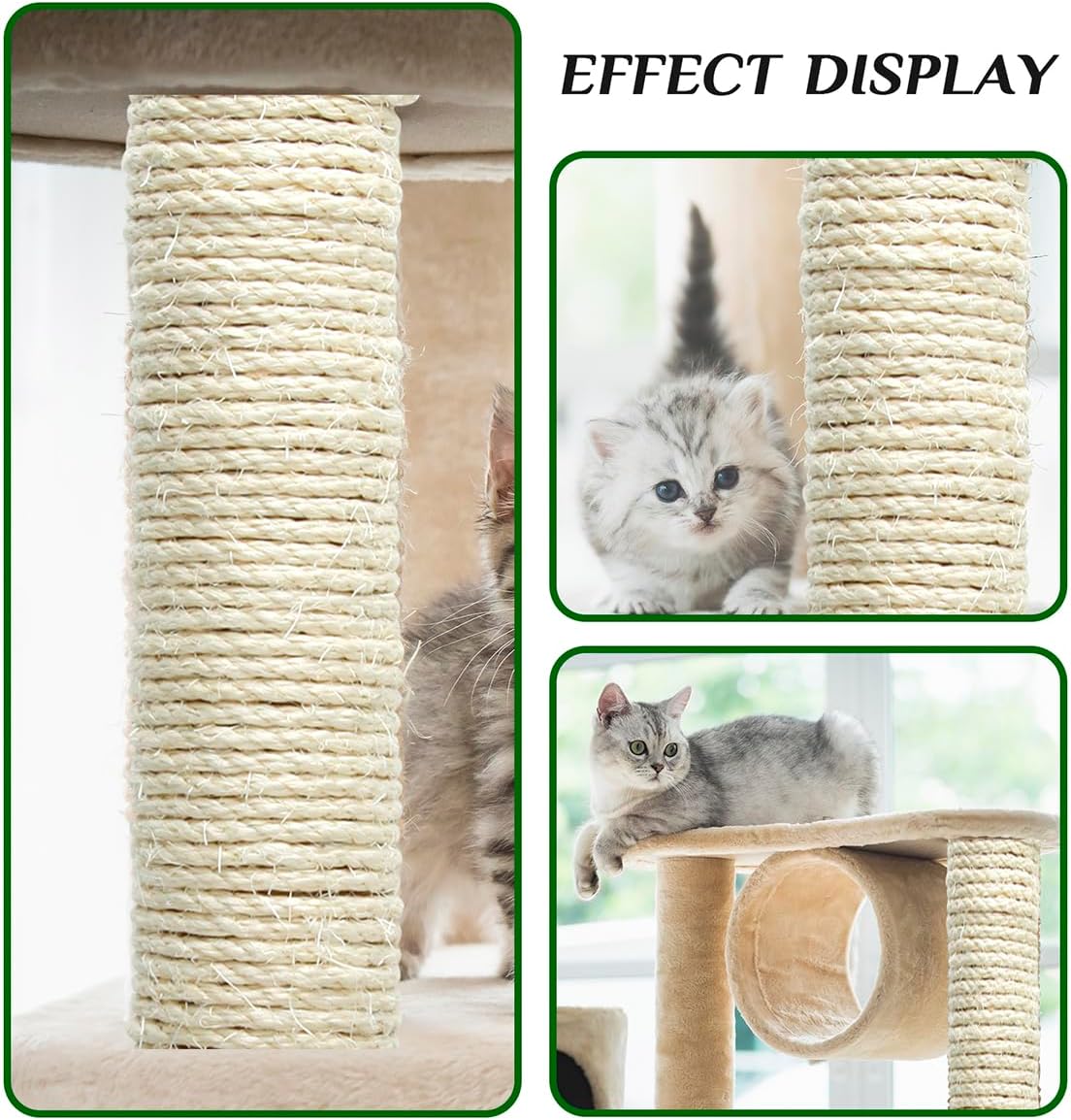 Natural Sisal Rope 1/4 Inch 6mm 164-Feet for Cat Scratching Post Tree Tower Replacement Repair and Replace, DIY Hemp Twine Rope for Cat Scratching Furniture Window Perch and Crafts Gardening