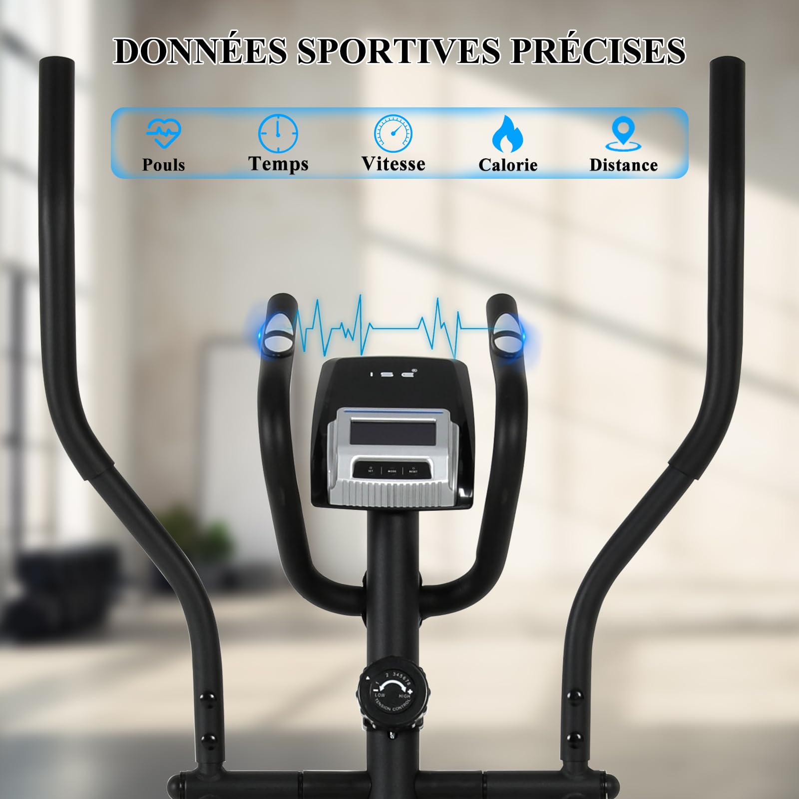 ISE Vélo Elliptique d'Appartement Magnétique, Vélos Elliptiques Maison/Bureau, Ecran LCD, avec 8 Niveaux Résistance, Affichage LCD Impulsion, Volant d'Inertie Magnétique, Velo Elliptique Cardio