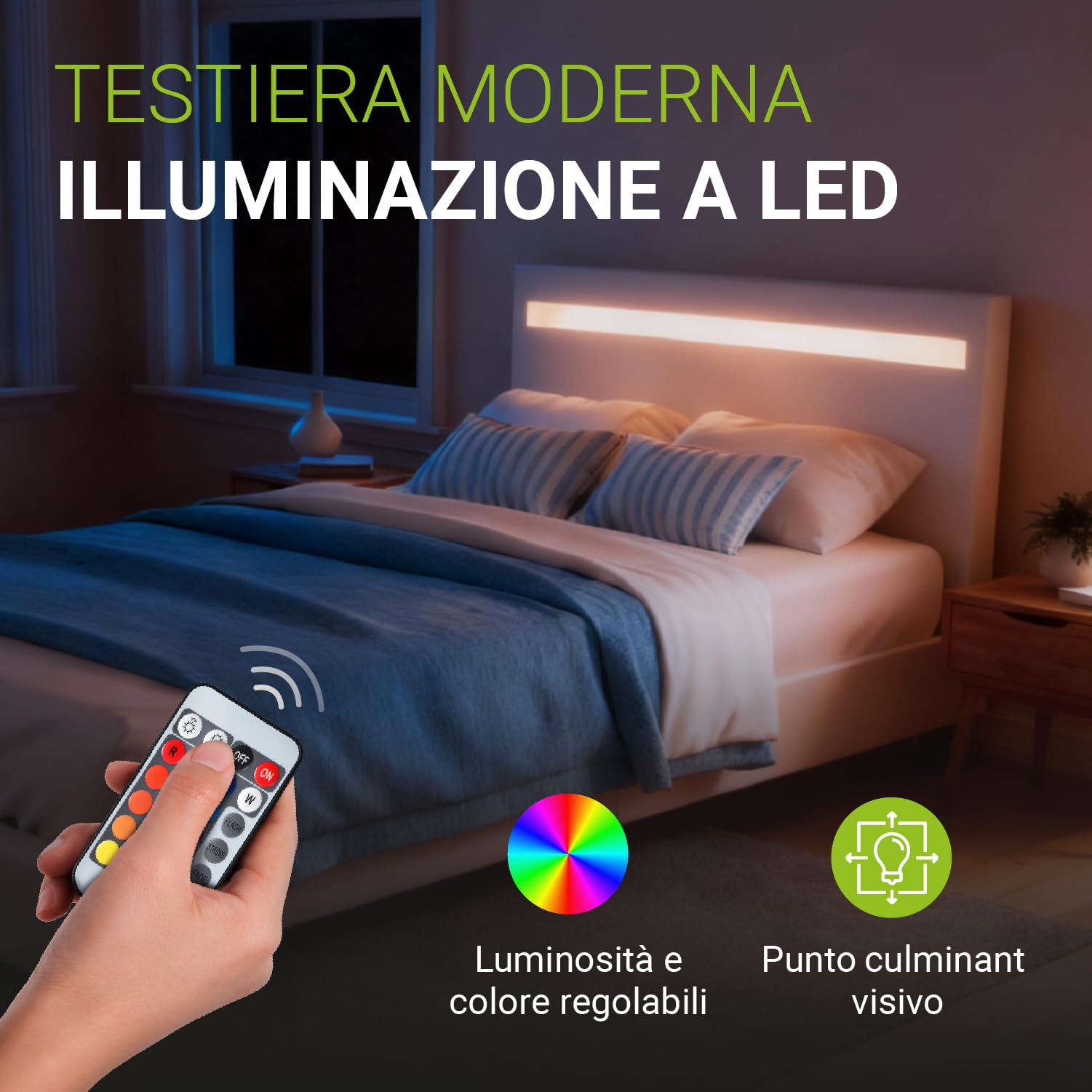 Juskys letto imbottito Paris da 120x200 cm in bianco - Letto con illuminazione LED, rete a doghe e testata - Struttura moderna con rivestimento in similpelle