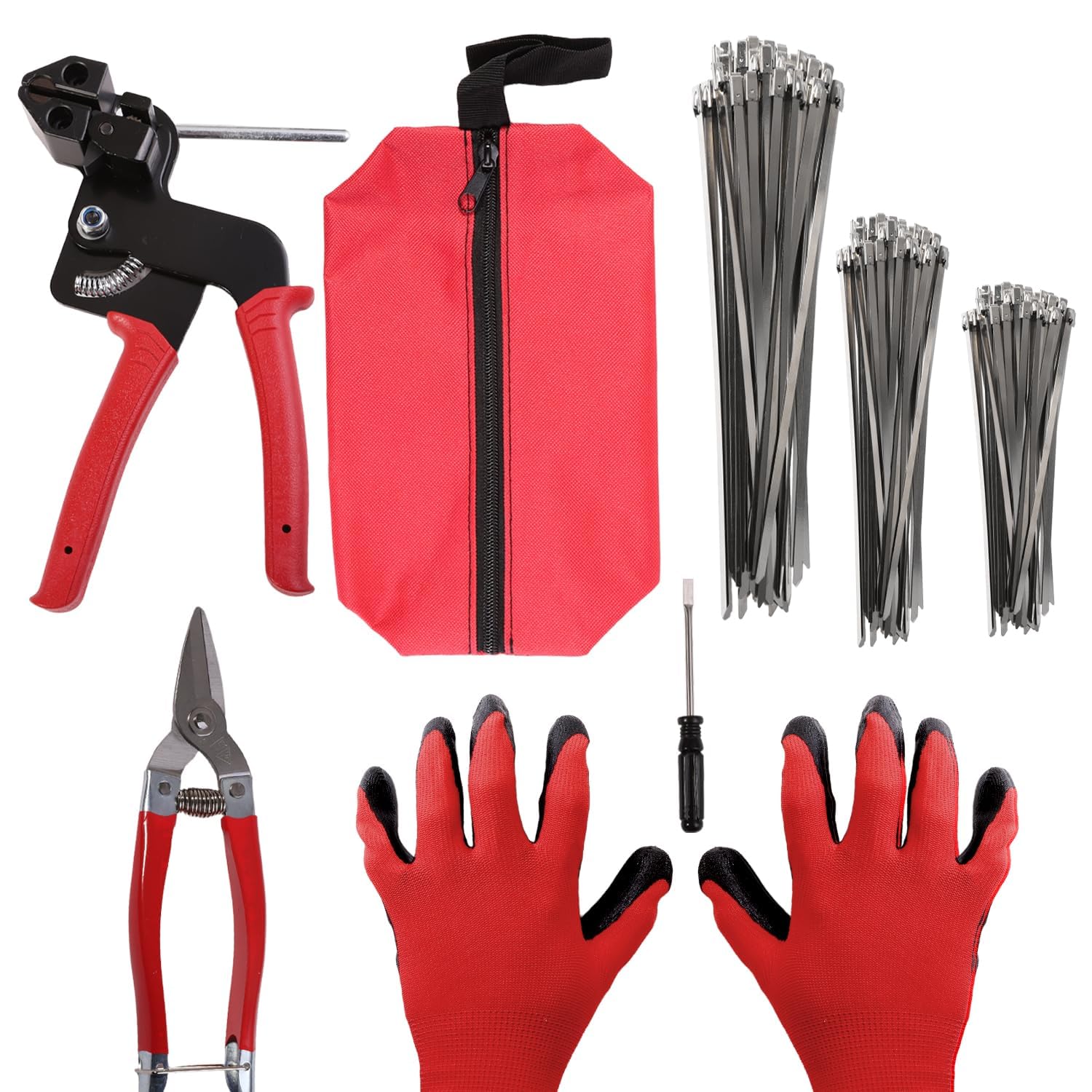 Kit di 150 fascette stringicavo in acciaio inossidabile resistente, con fascette in metallo, strumento di tensionamento autobloccante, con dispositivo di rimozione per recinzioni, tubi di