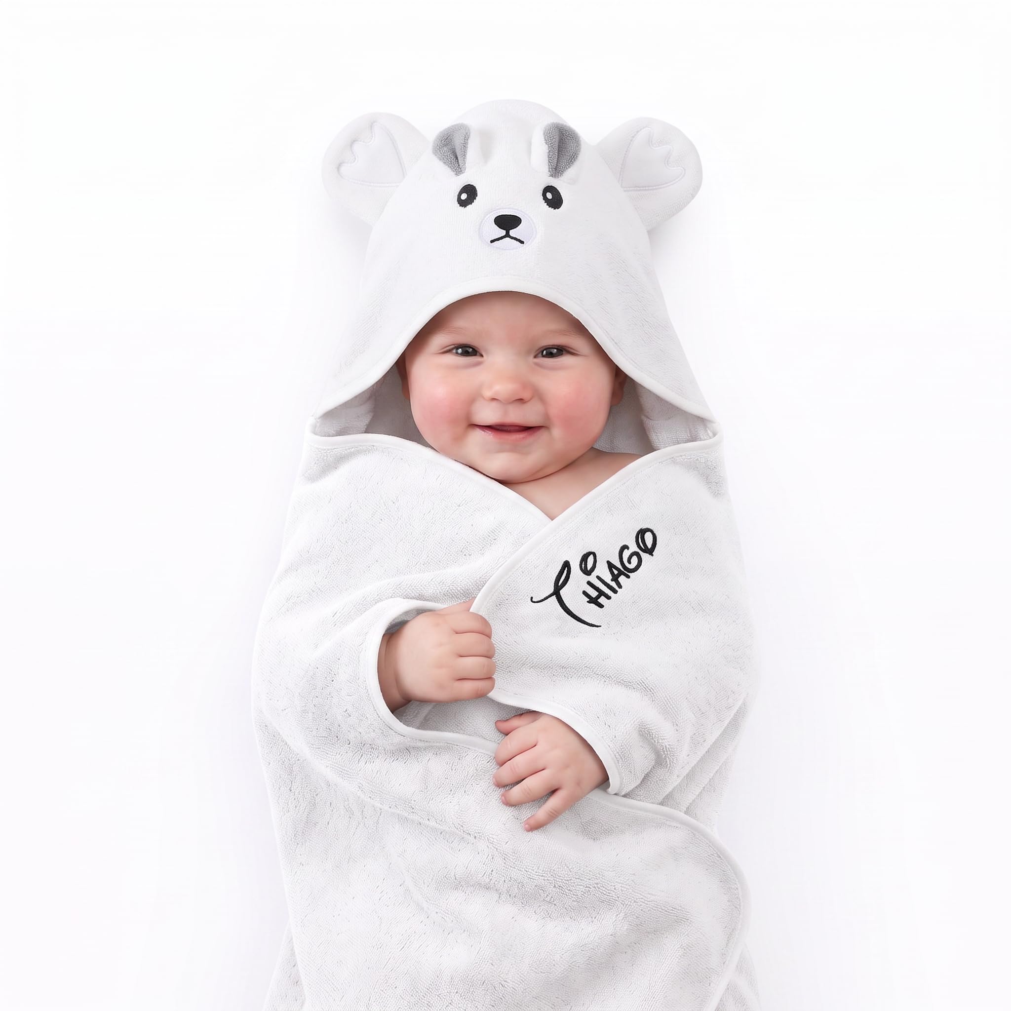 Wamantic Personalised Baby Hooded Towel with Name Ultra Soft Baby Bath Towel for Boys and Girls Newborn Baby christening Birthdays