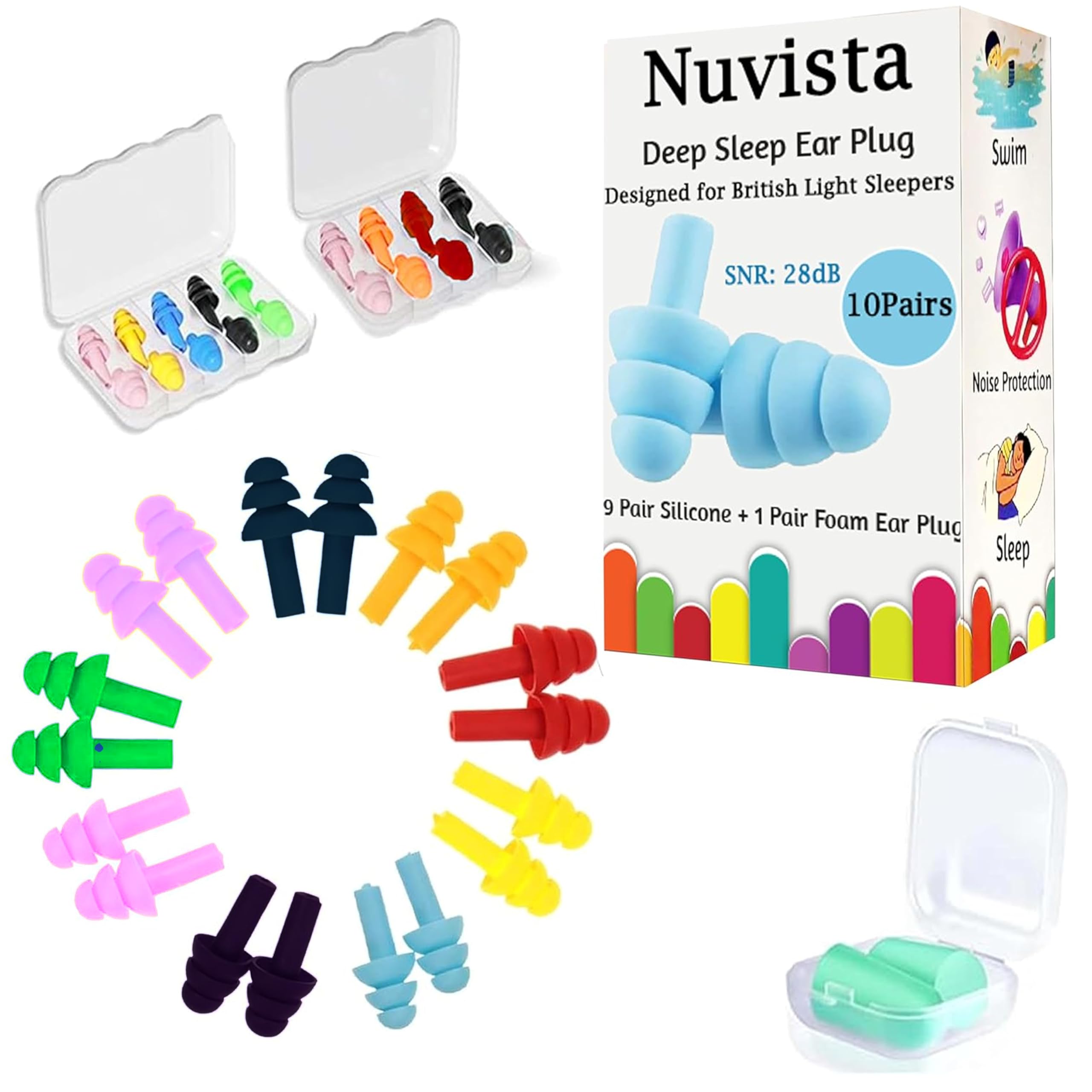 Nuvista 10 Pairs Ear Plugs for Sleep Soft Silicone Reusable Waterproof Earplugs for Sleepi...