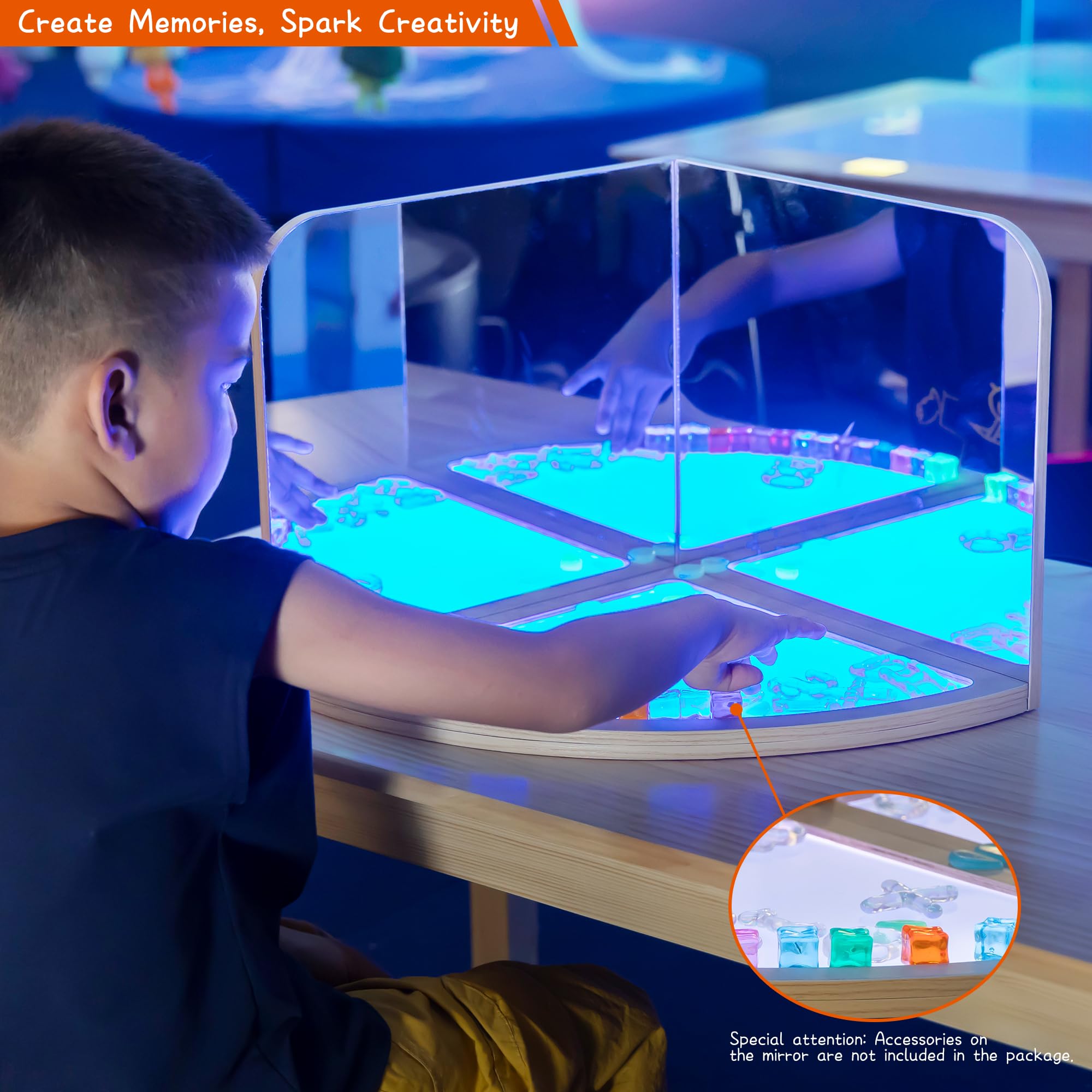 Sensolio Sensory Interaction Corner – 2 Mirrors, 1 Fan-Shaped Base, 2 Play Modes for Reflection, Symmetry & Pattern Exploration in Sensory Rooms & Therapy Settings