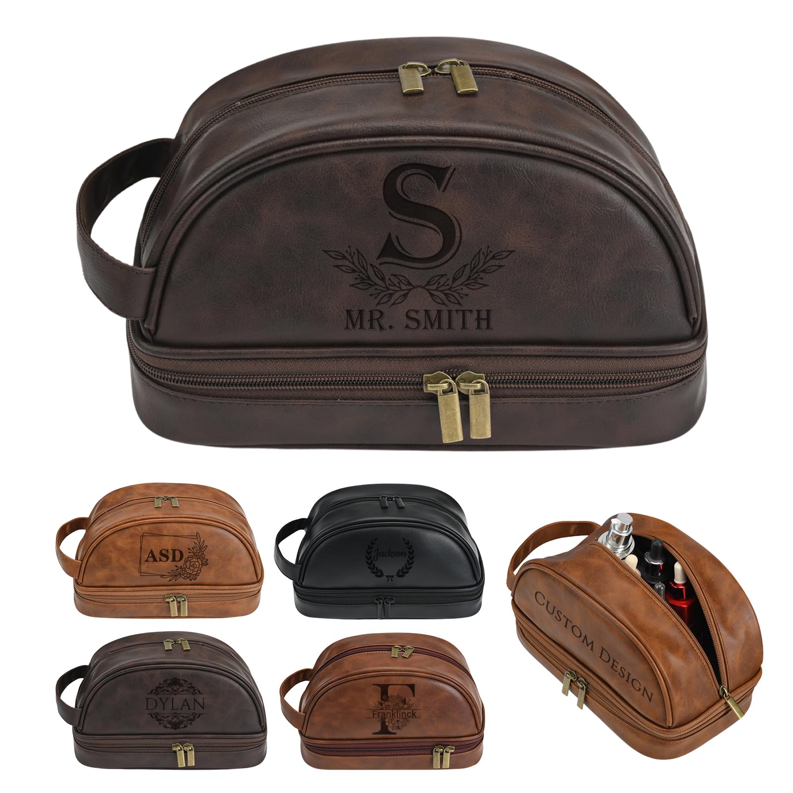 EAQ Personalized Toiletry Bag for Men, Personalized Leather Dopp Kits Customizable Travel Organizer Engraved Name/Logo for Husband, Boyfriend, Dad,