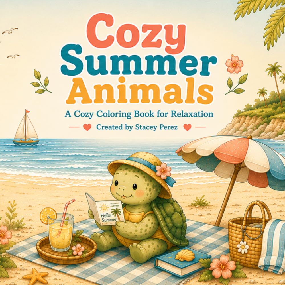 Cozy Summer Animals: A Cozy Coloring Book for Relaxation with 50 Adorable Summer Animal Illustrations (Cozy Coloring Collection)