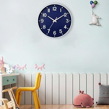 HZDHCLH Wall Clock 8 Inch Silent Non Ticking Quartz Modern Decorative Clock | for Office Classroom Home Living Room Bedroom(navy blue)
