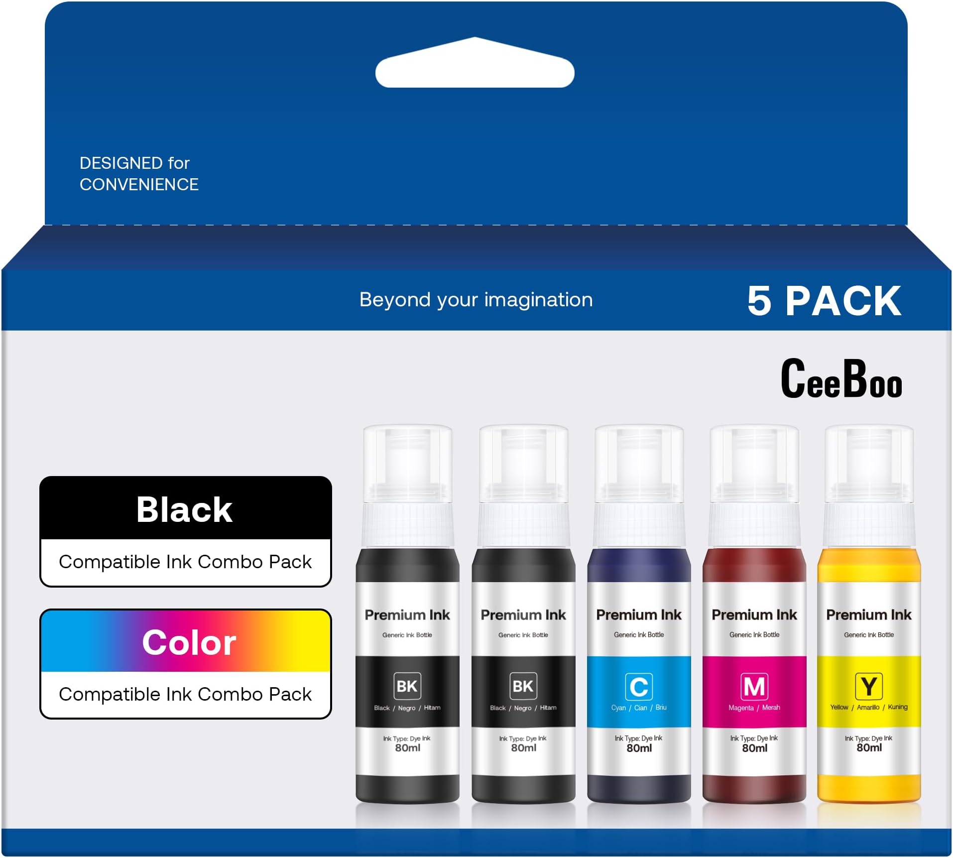 CEEBOO Compatible Ink Bottle Replacement for Epson 522 (Not Sublimation Ink), Use for EcoTank ET-2803 ET-2800 ET-2720 ET-4800 printer, 2 Black,Cyan,Magenta,Yellow, High Capacity 5 Bottles