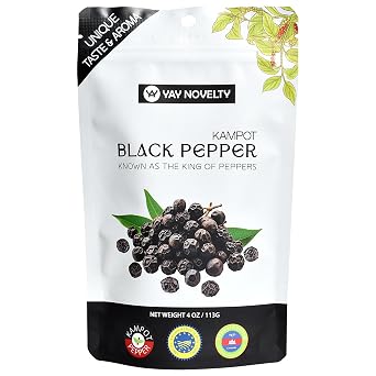 Kampot Black Pepper - The King of Peppers, Rare Cambodian Whole Peppercorns, Authentic Certified by Kampot Pepper Association, Unique Flavor & Aroma, 4 oz / 113g