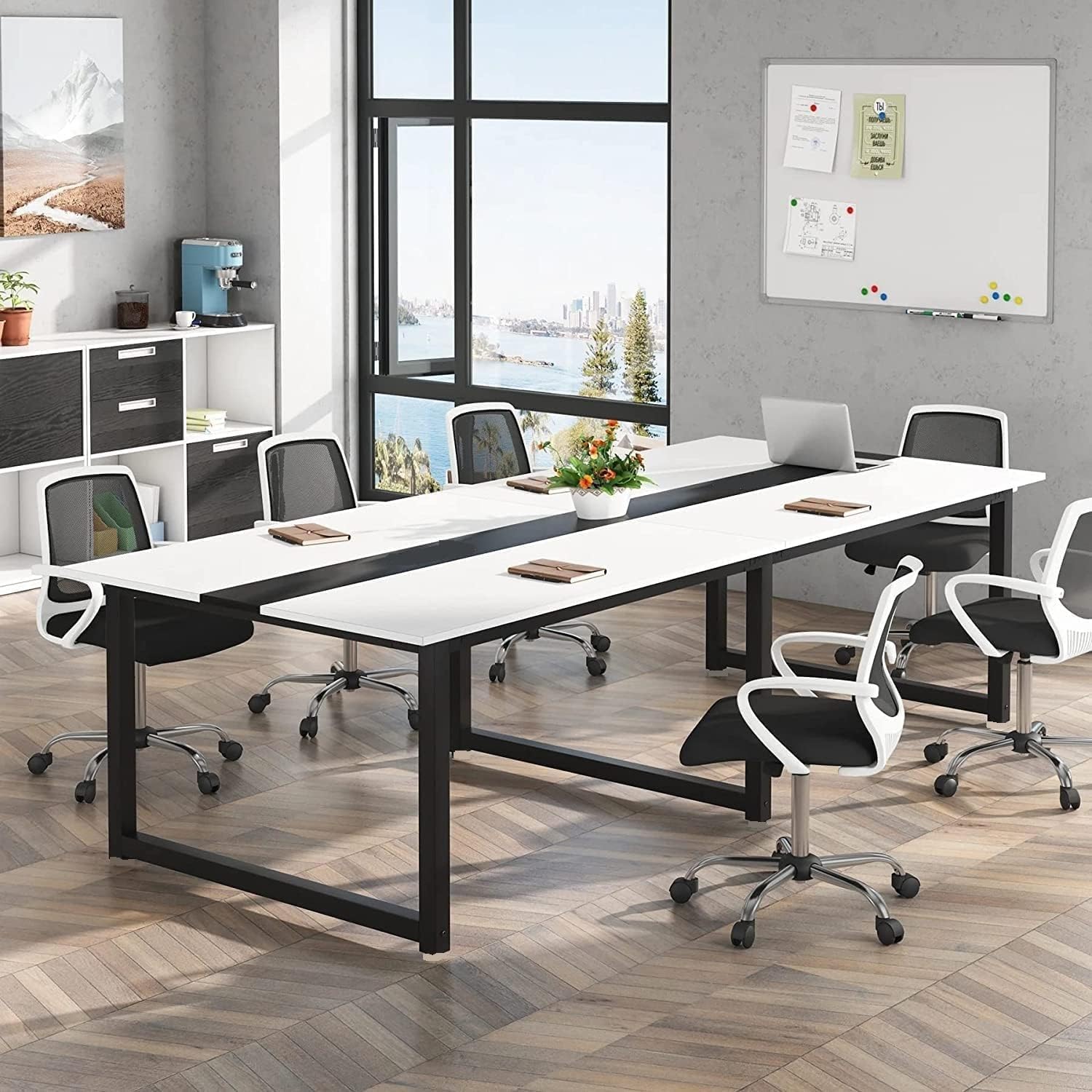 TEKAVO Meeting Table for 10 People | Conference Table | Large Office Table | 305 CM Long x 120 CM Wide | 10 x 4 Ft | DIY | Black & White