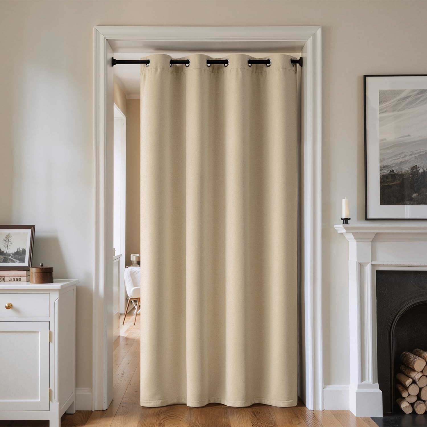 MIULEE Thermovorhang Samt, Kälteschutz Wärmevorhang, Beige, 132x225cm 1er | Doppellagiger Samt-Thermovorhang mit Gestepptem Futter, Blickdicht, Kälteschutz für Haustüren im Winter