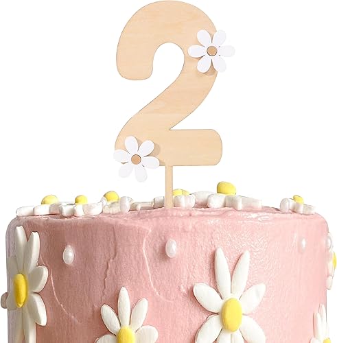 Decoración de madera para pastel de dos cumpleaños, decoración de fiesta de margaritas de dos años de edadsegundo cumpleaños, decoración de flores