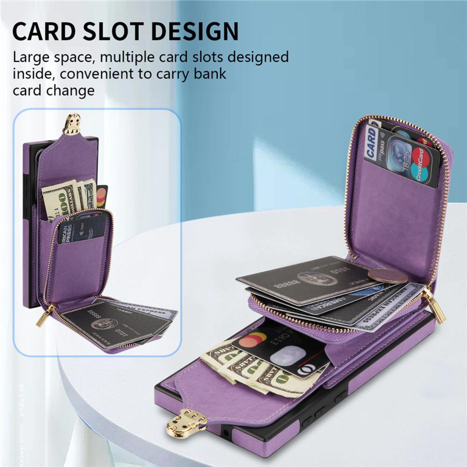 Per Samsung S23 Custodia in pelle con cerniera e laccio per telefono (per Samsung S23/nero)