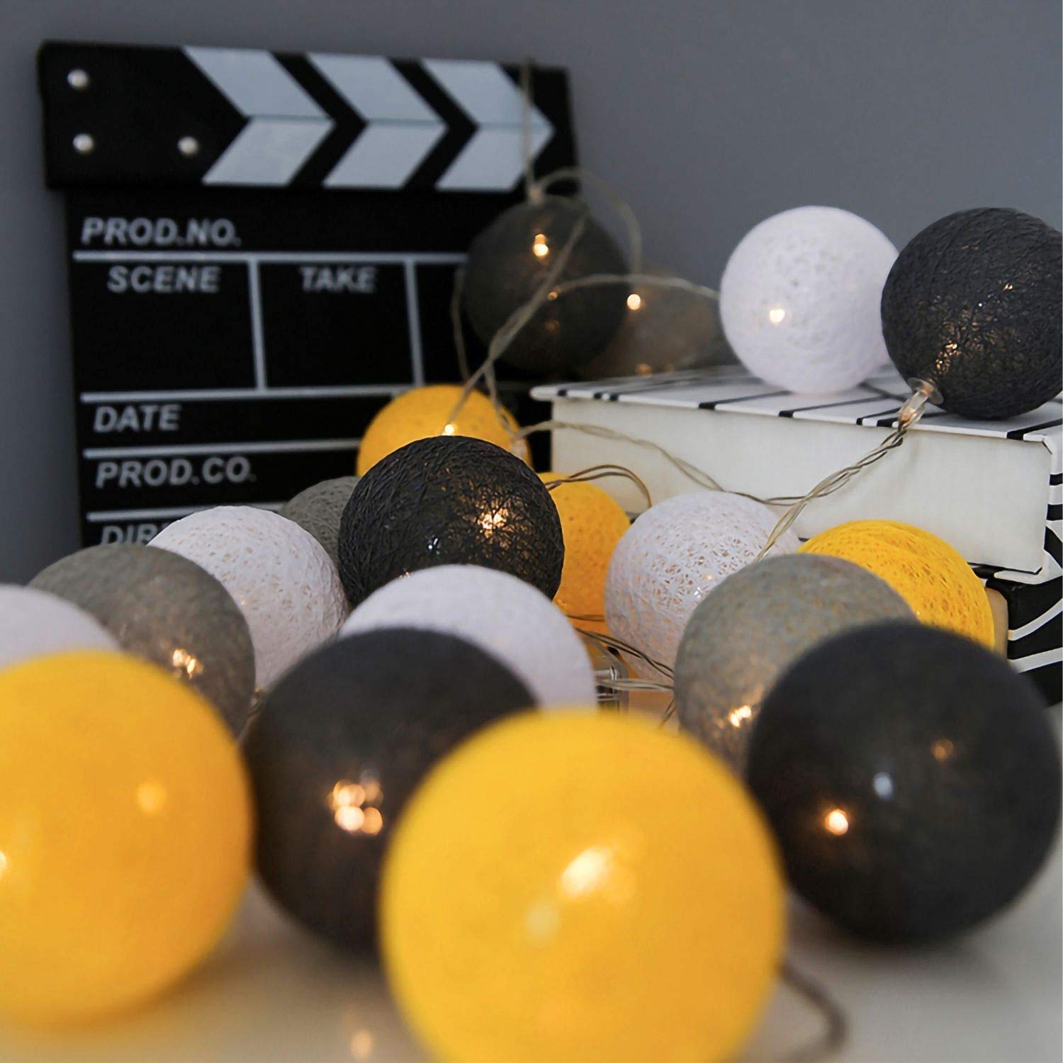 DOTBUY-SHOP LED Cotton Ball String Lights Xmas Fairy Lights Christmas Decoration Battery Operated for Indoor outdoor New Year Holiday Wedding Party Bed Decor Garlands (Orange gray,4.8M/30LED)