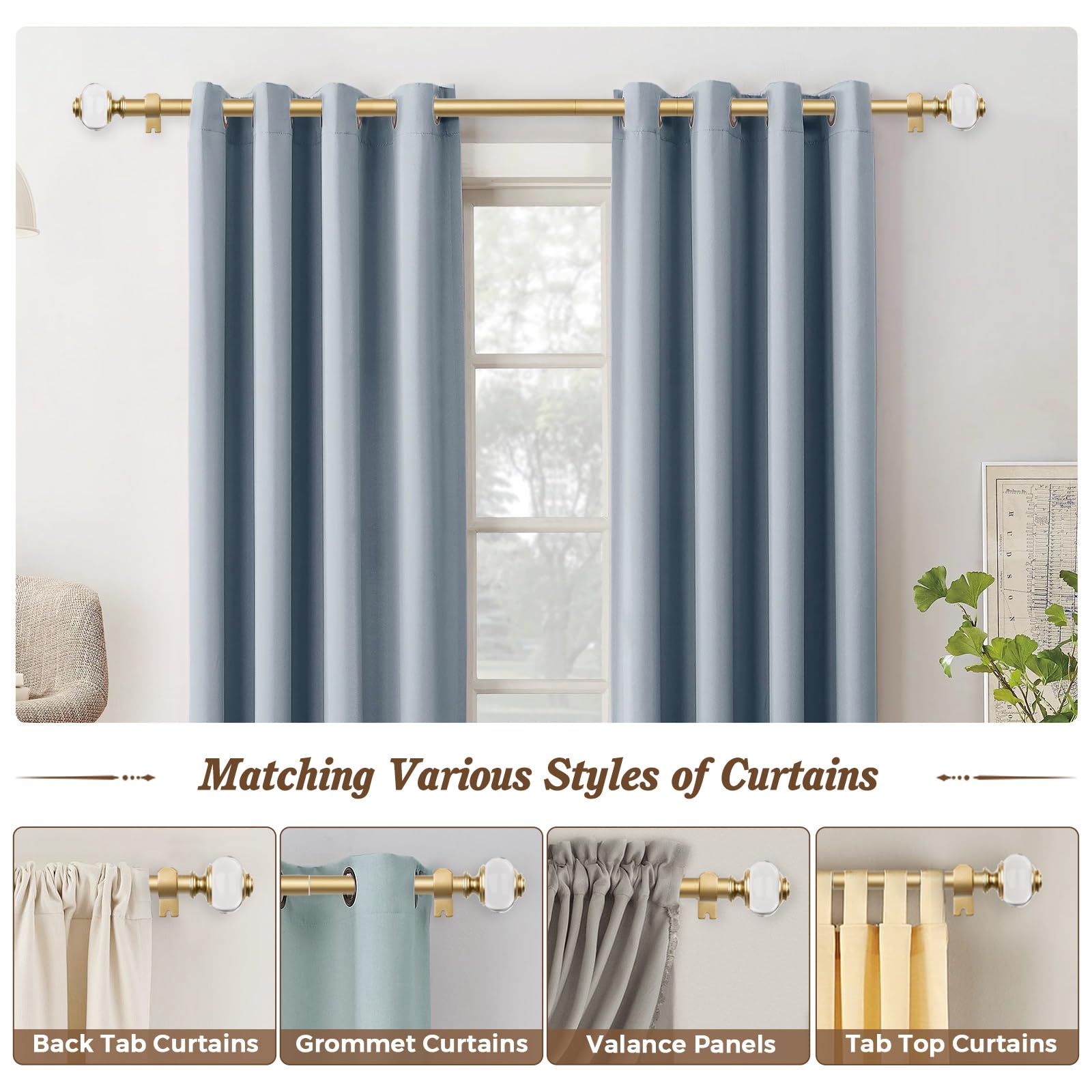 Kemmie Tringle à Rideaux De Fenêtre Classique De 2,5 Cm Avec Embouts Ronds Et Tonneaux