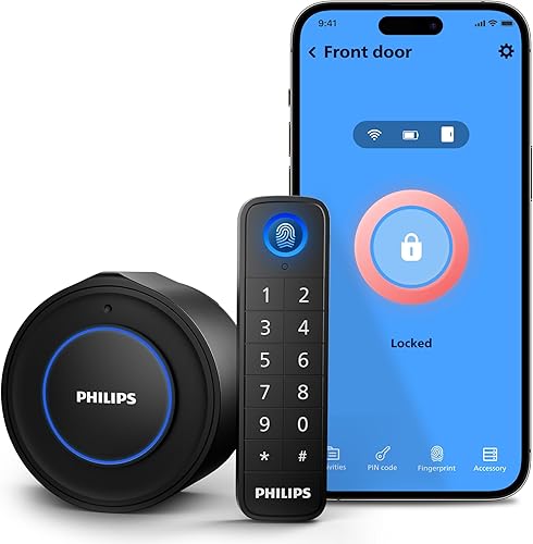 Philips Cerradura inteligente WiFi con teclado de huellas dactilares, cerradura inteligente de puerta, WiFi integrado, control remoto de aplicación,