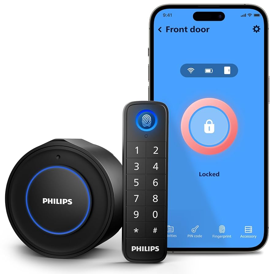 Philips WiFi Smart Lock with Fingerprint Keypad, Smart Deadbolt Smart Door Lock, Built-in WiFi, APP Remote Control, Keyless Entry Door Lock, Auto-Locking, Status Logging, Black
