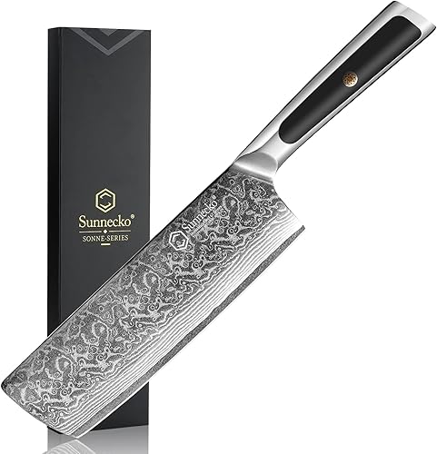 Miniatura 16 de Sunnecko Cuchillo de cocina de Damasco de 8 pulgadas para cortar carne, cuchillo japonés VG10 de acero, espiga completa