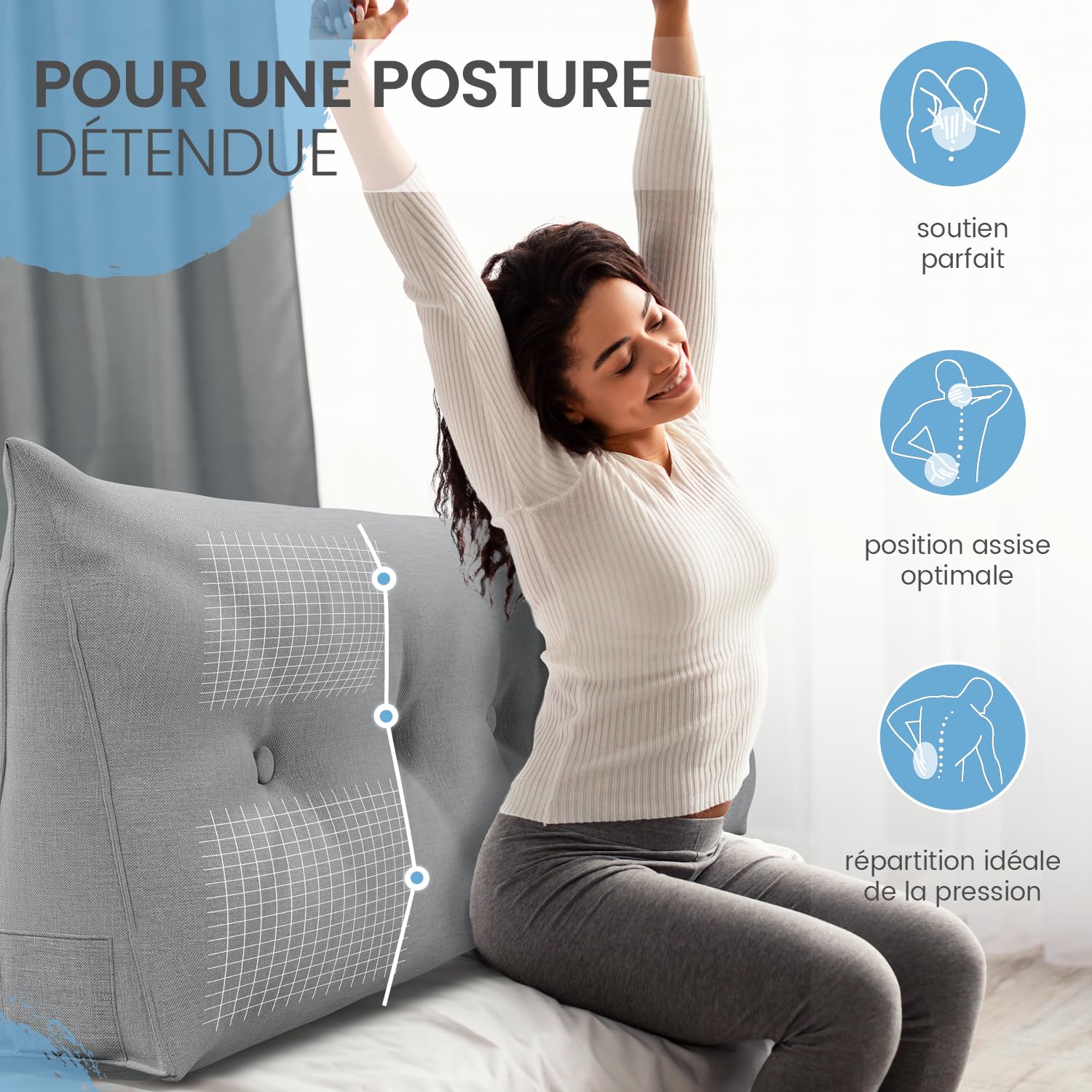 ELONEO Coussin de Dossier 180 cm de Large, Coussin en Coin adapté pour lit et canapé