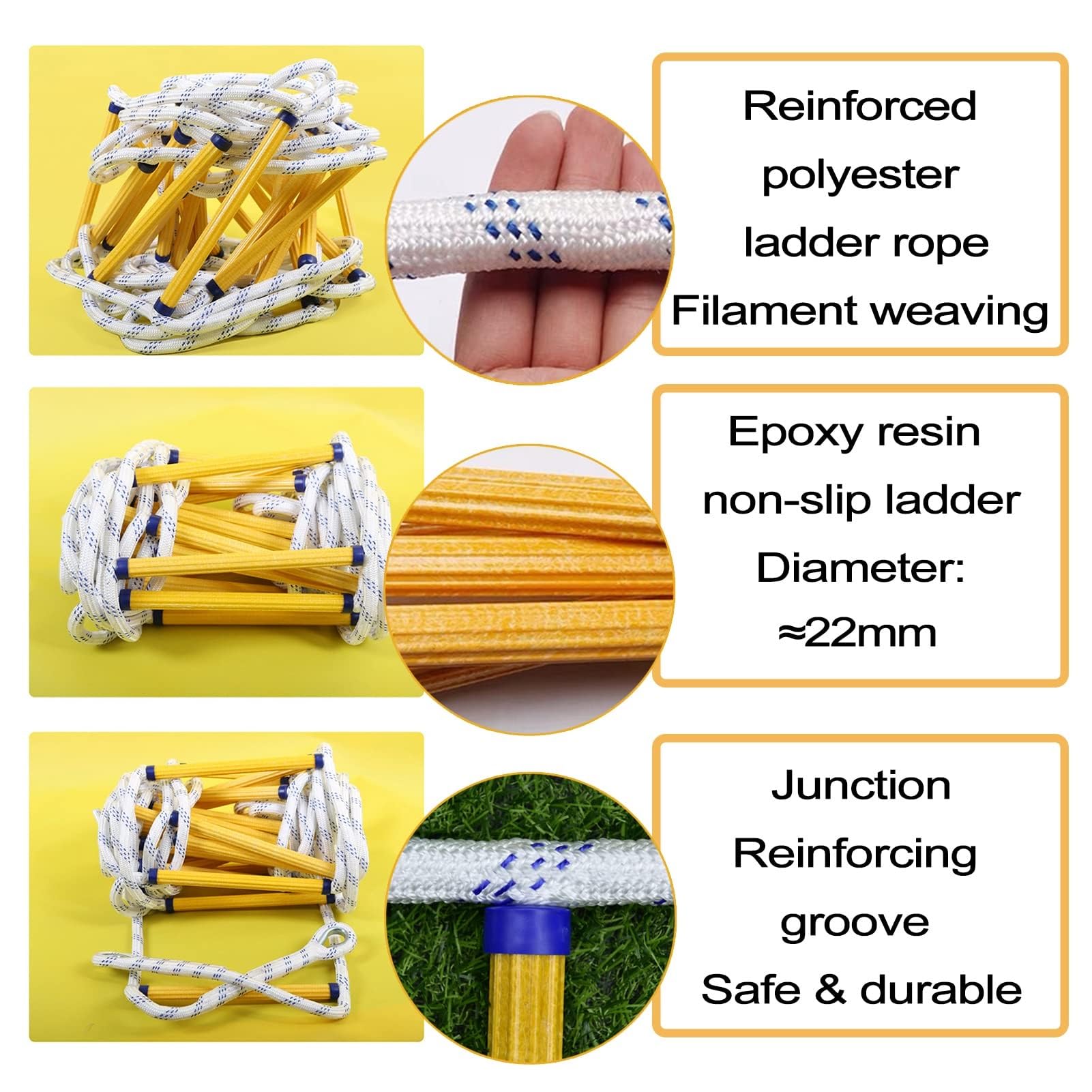 Fire Ladder, Rescue Ladder, Fire Ladder with Carabiner, Reusable, Fireproof Rescue Rope Ladder, Tear-Resistant, Perfect for Windows and Balconies(12m(39.4ft))