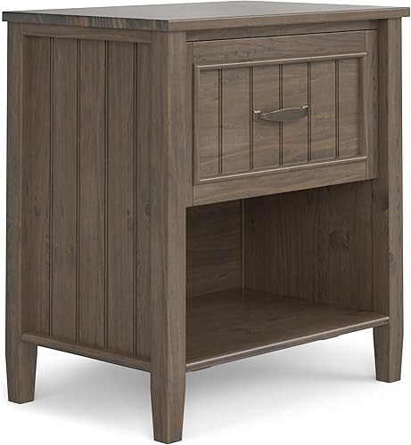 SIMPLIHOME Lev Mesita de noche de transición de madera maciza de 24 pulgadas de ancho, color marrón ahumado, para sala de estar y dormitorio