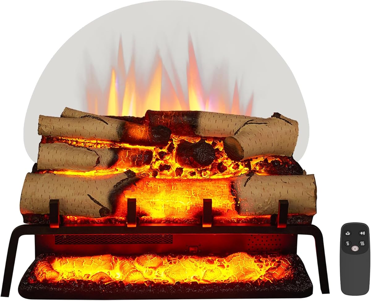 LegendFlame 23" W Free Standing Electric Fireplace White Birch Log Set (EF290A-WB), Fireplace Insert, Heater 750W/1500W, Crackling Sound, Remote Control