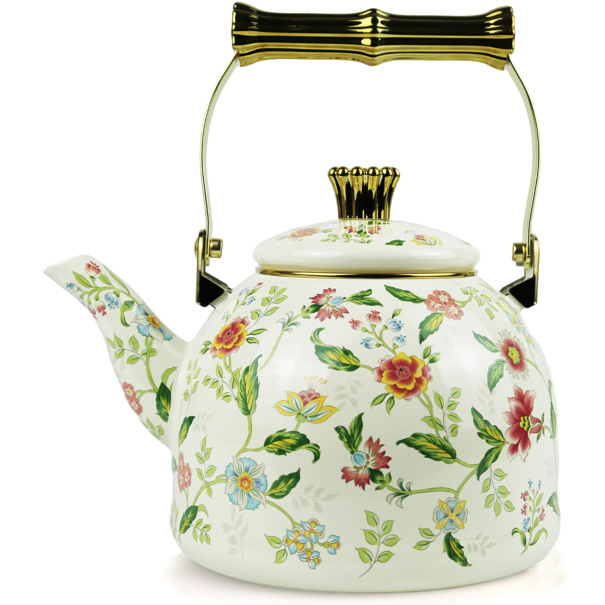 Merstead Vintage Enamel Tea Kettle Fragrant Flowers Pattern - tea kettles | Mubboo