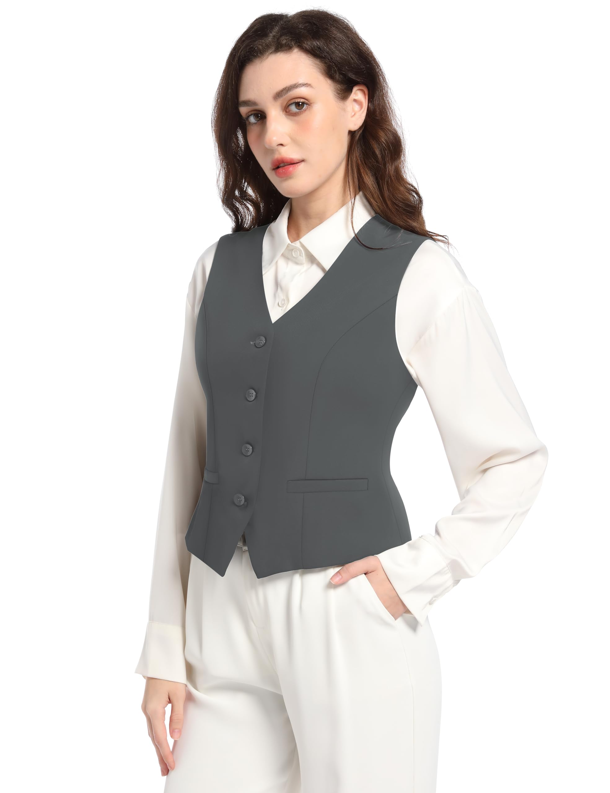 Damen Anzugweste V-Ausschnitt Button Up Blazer Business Casual Elegante Westen