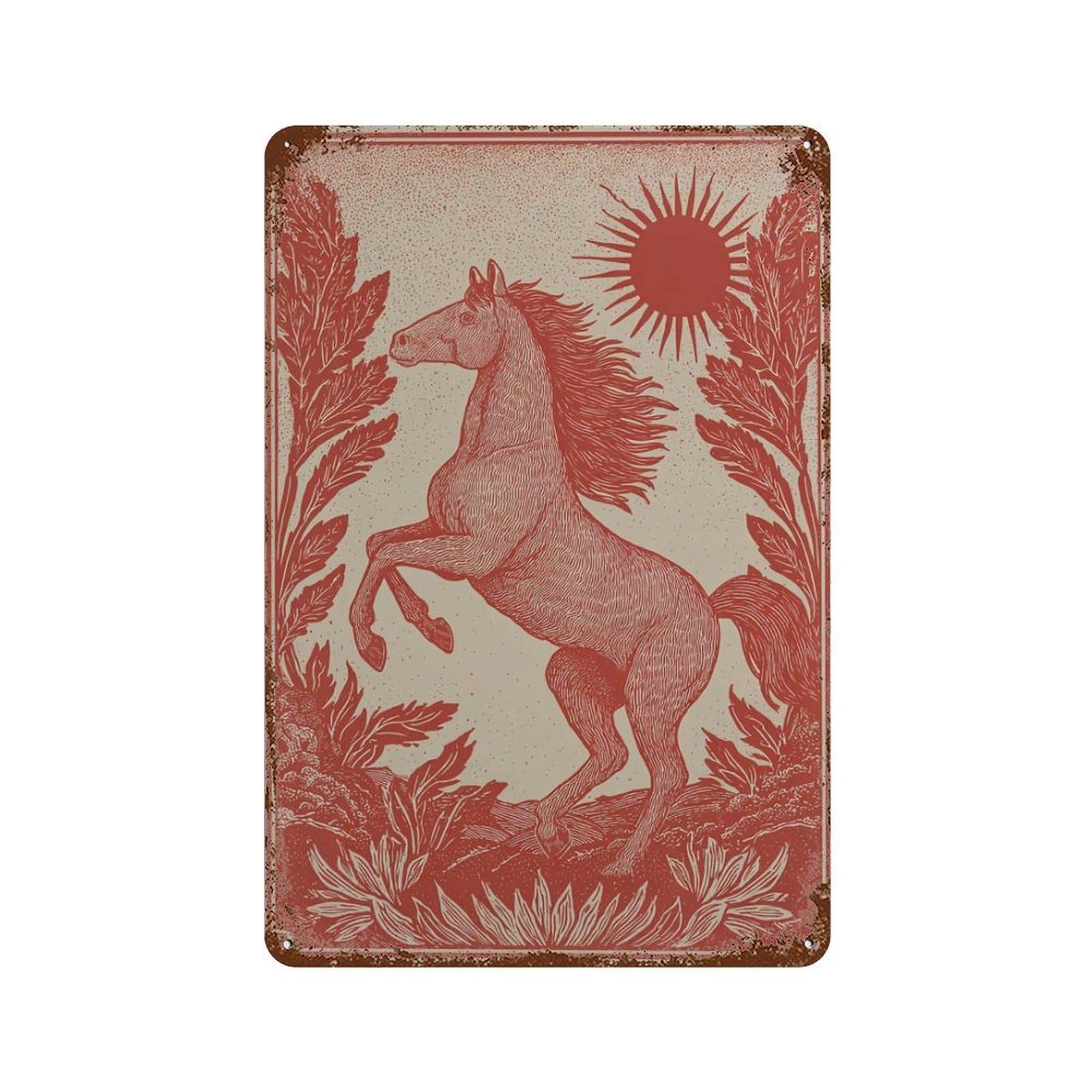 xiaoxiaoshen Horse Red Equestrian Rustic Western Farmhouse Botanical Mythical Animal Work Wall Decor Art Metal Tin Poster Modern Home Decor Art Home Bar Shop Decorations Vintage Sign 30x20cm