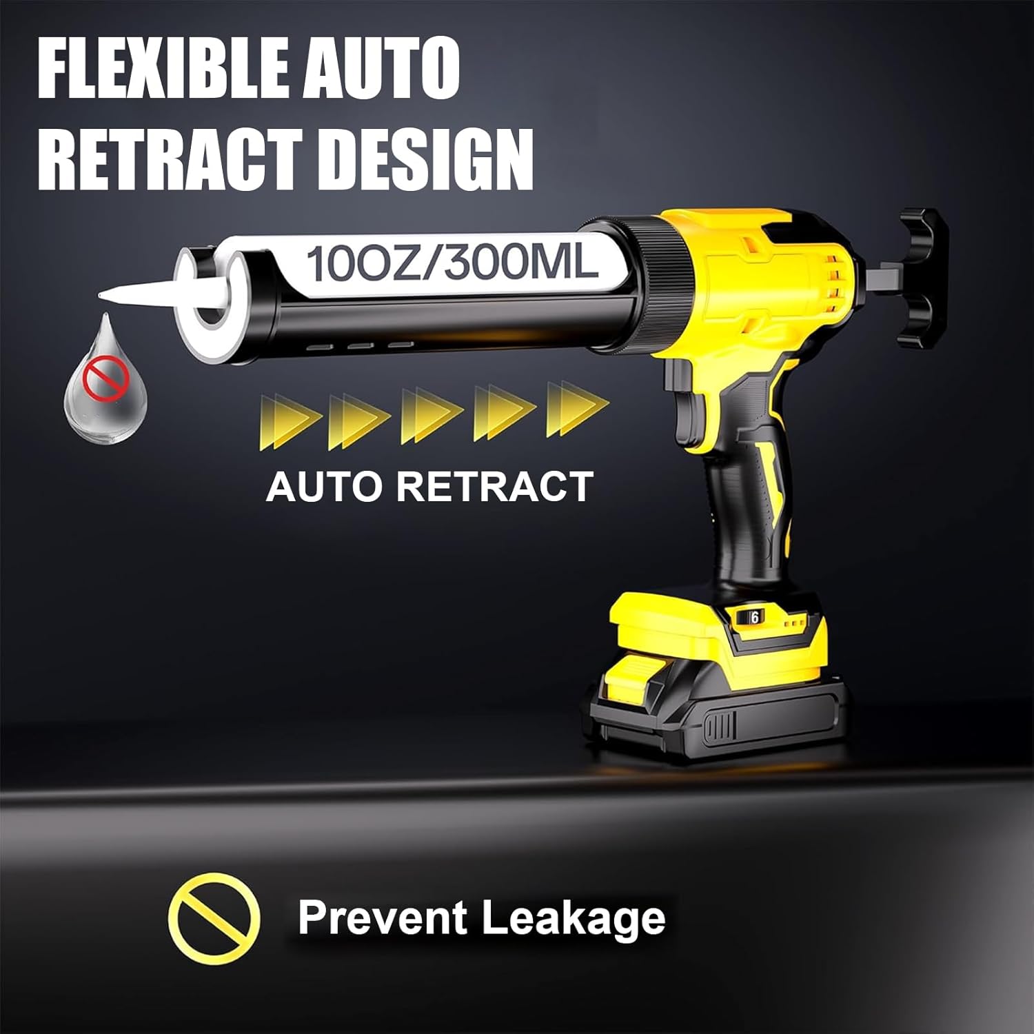 Cordless Caulking Gun Compatible With DeWalt 20V Max Battery 10 Oz Electric Caulking Gun with LED Light, 6 Speed for Filling, Sealing, Repair (No Battery Included)