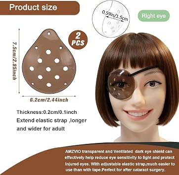 2Pcs Eye Shield After Cataract Surgery-1 Breathable Plastic Eye Patch & 1 Dark Clear Cover-for Sleeping After Post Surgery,Block Out Some Sunlight,Less Sensitivity,with Adjustable Strap (Right Eye)