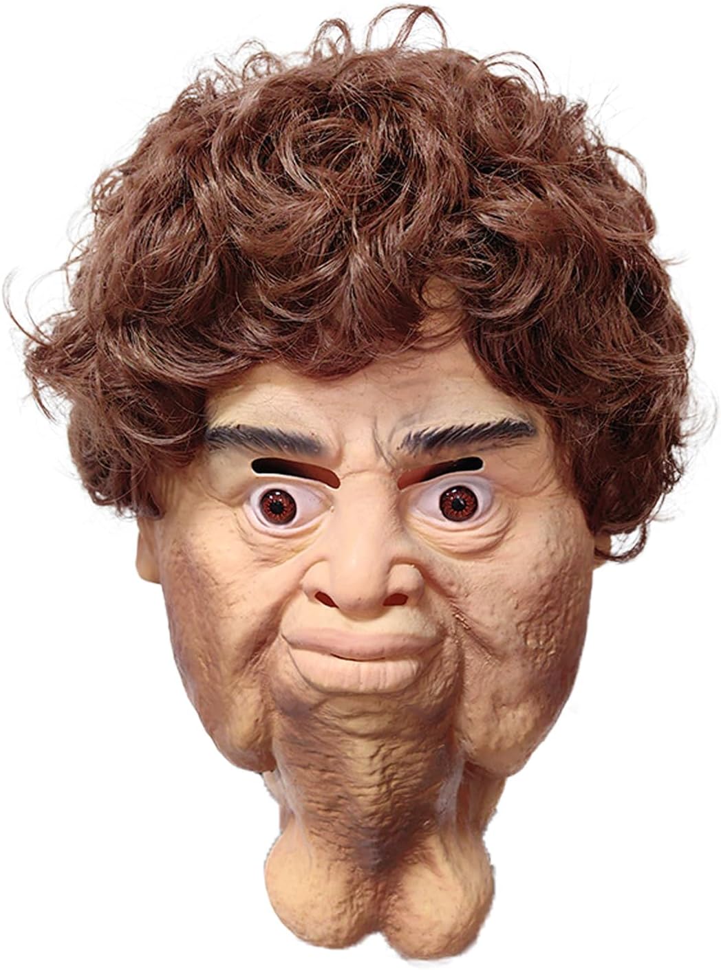 Realistic Old Man Mask Terrifying Full Head Face Cover with Double Chins for Halloween Cosplay