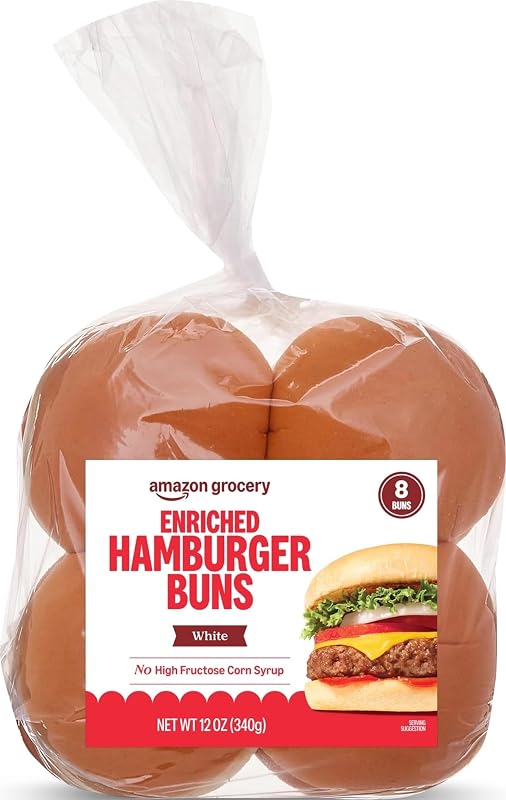 Amazon Grocery, White Enriched Hamburger Buns, 12 Oz, 8 Ct