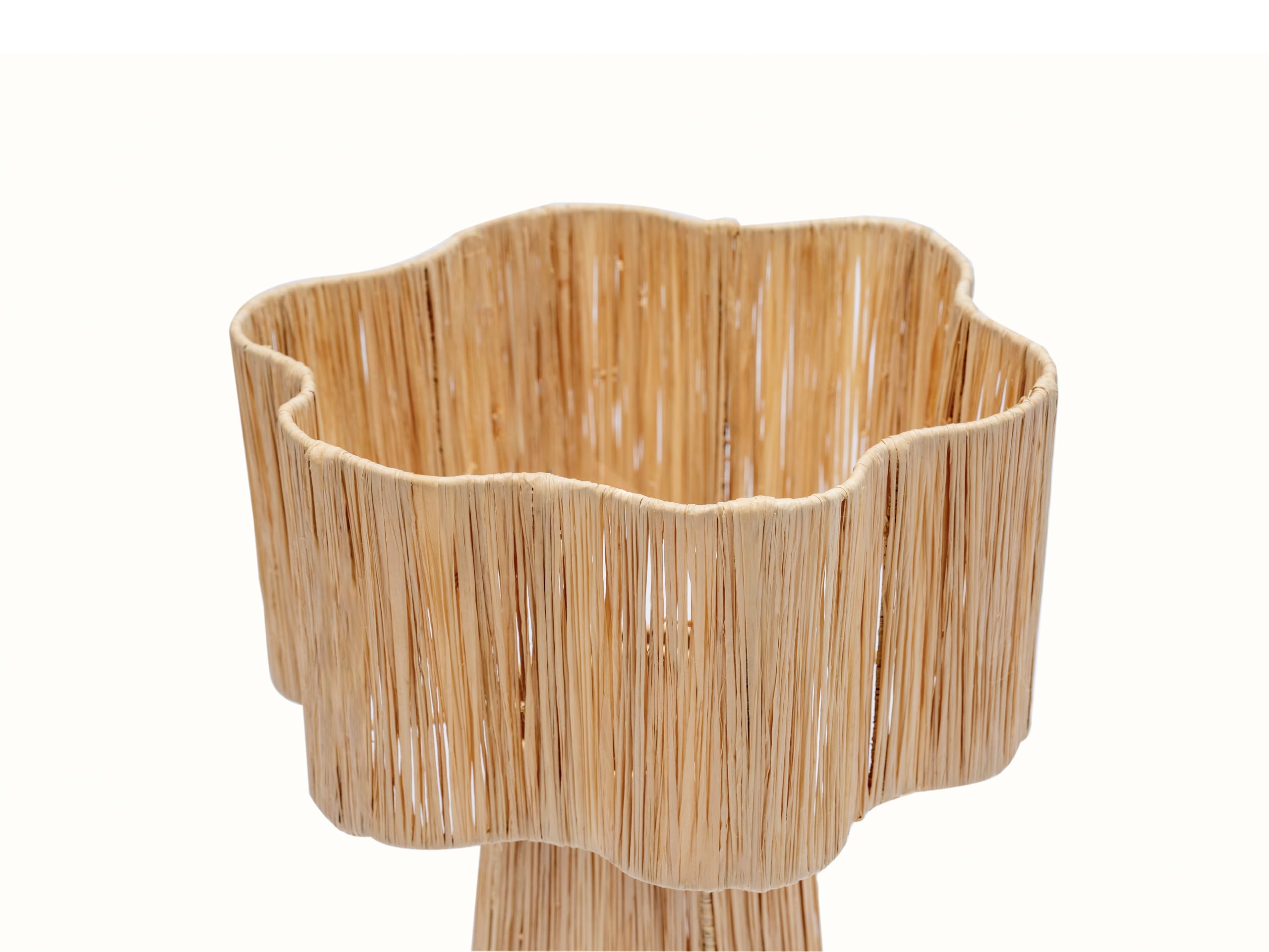 Lámpara de Mesa Artesanal de Rafia, Diseño Floral, 30 cm, Estilo Marroquí, Color Natural
