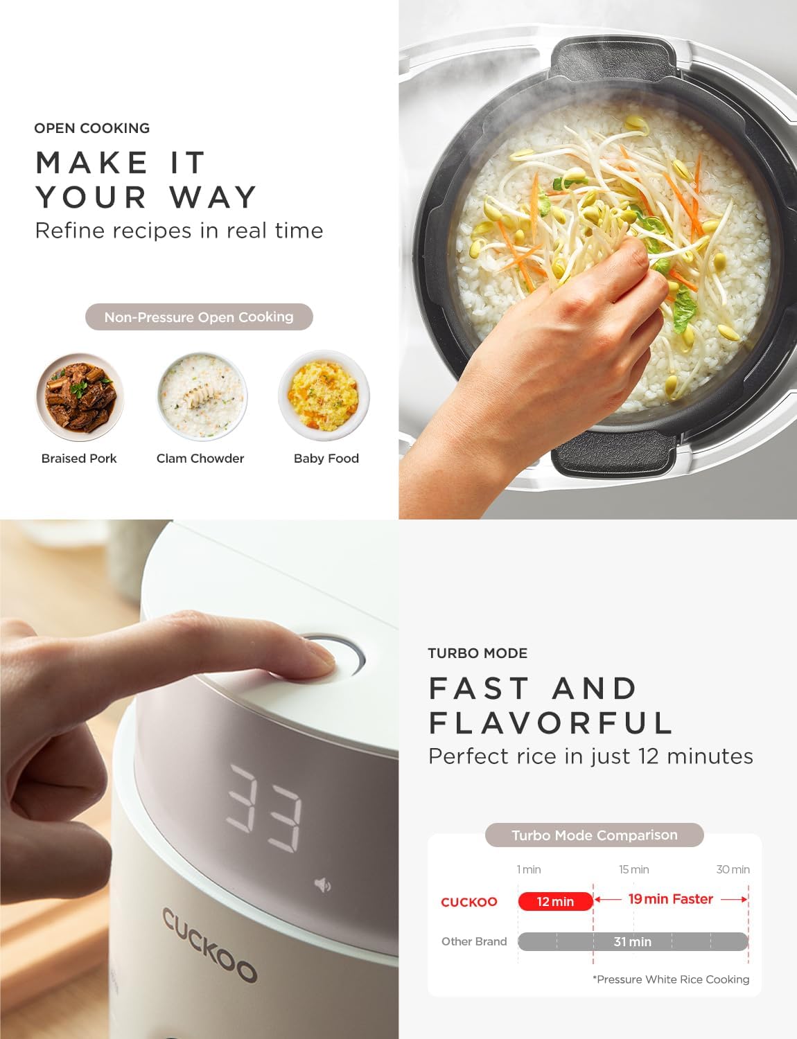 CUCKOO Twin Pressure Rice Cooker 10-Cup Uncooked / 20-Cup Cooked with Induction Heating Technology, 20 Menu Modes with Voice Guide, Large Rice Maker Multi-Cooker & Pressure Cooker (CRP-LHTR1009FW) - Image 5