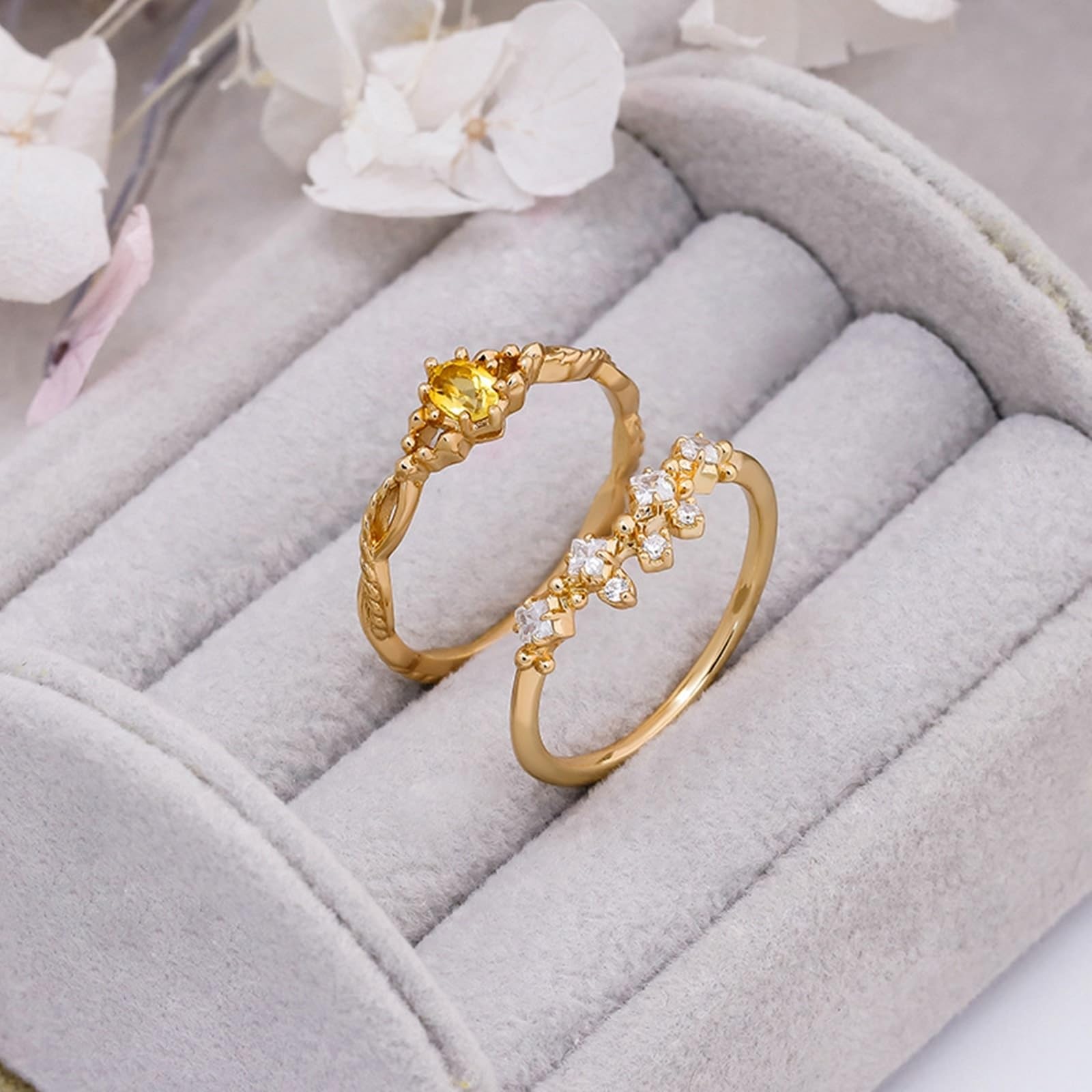 Gold Au 375/585/750 Lot de 2 bagues pour couple avec citrine ovale